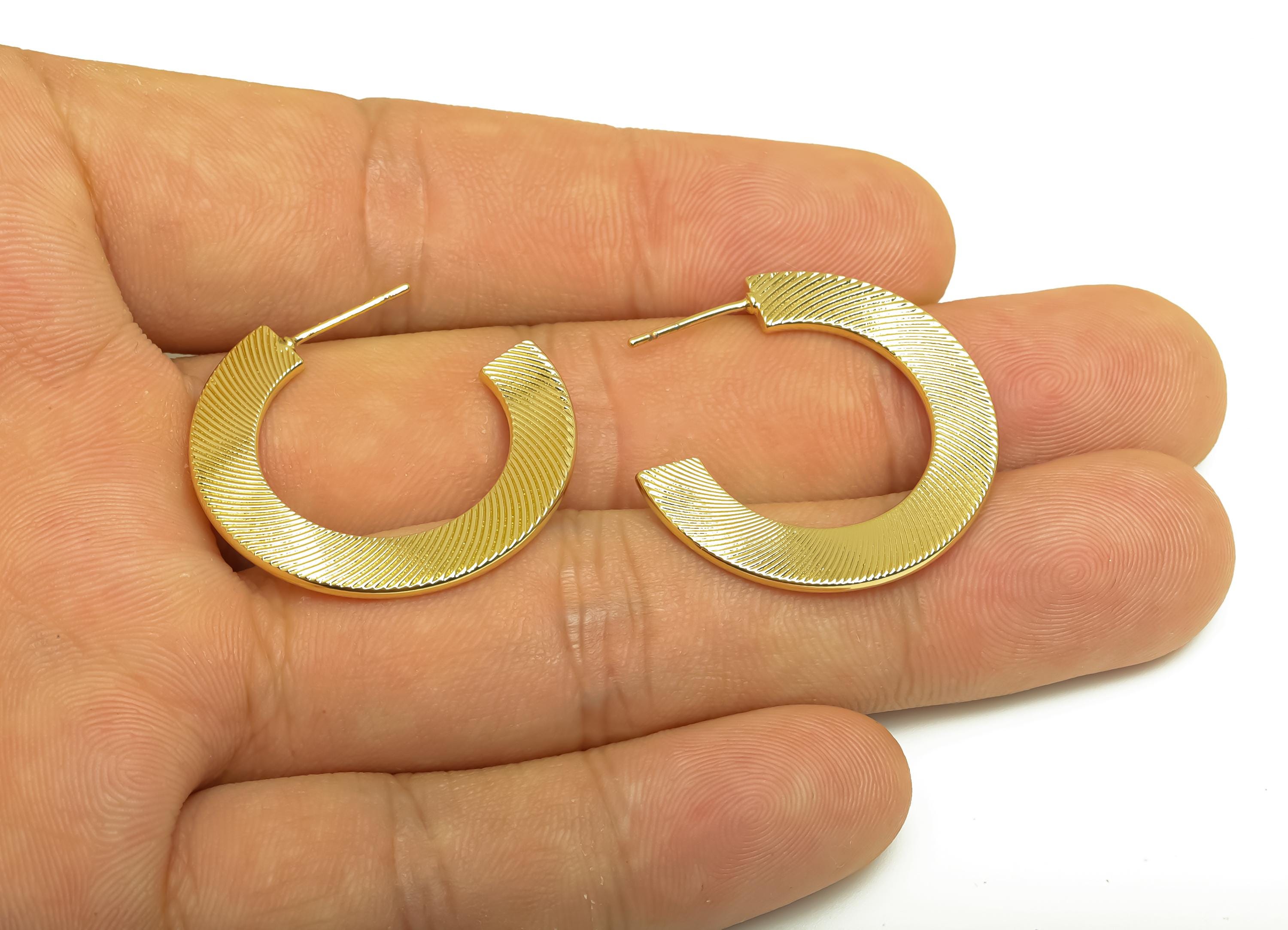 Brass C Hoop Earring - Gold Open Round Earring Stud - Textured Open Circle Earring Post - 18K Real Gold Plating- 31.4x29.52x1.34mm - RGP7953 - DOMEDBAZAAR