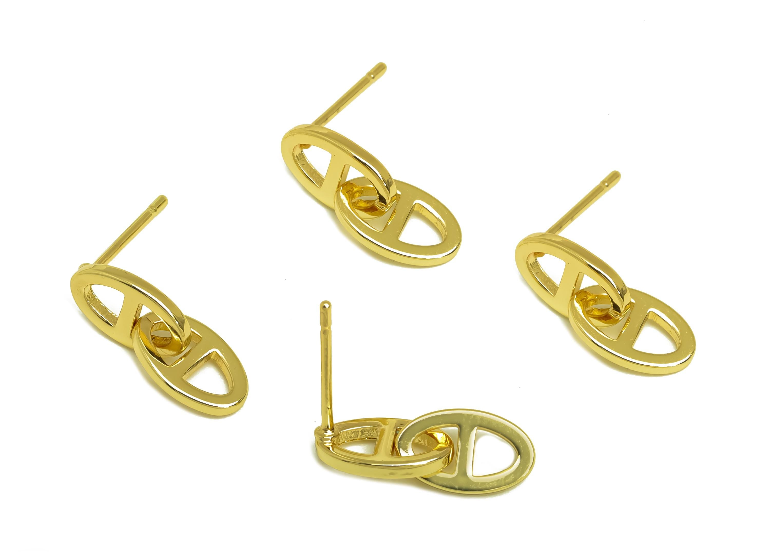 Brass Marquise Dangle Earring - Mini Dangle Earring Post - Gold Geometry Dangle Earring - 18K Real Gold Plating - 16.7x5.87x1.07mm - RGP7954 - DOMEDBAZAAR