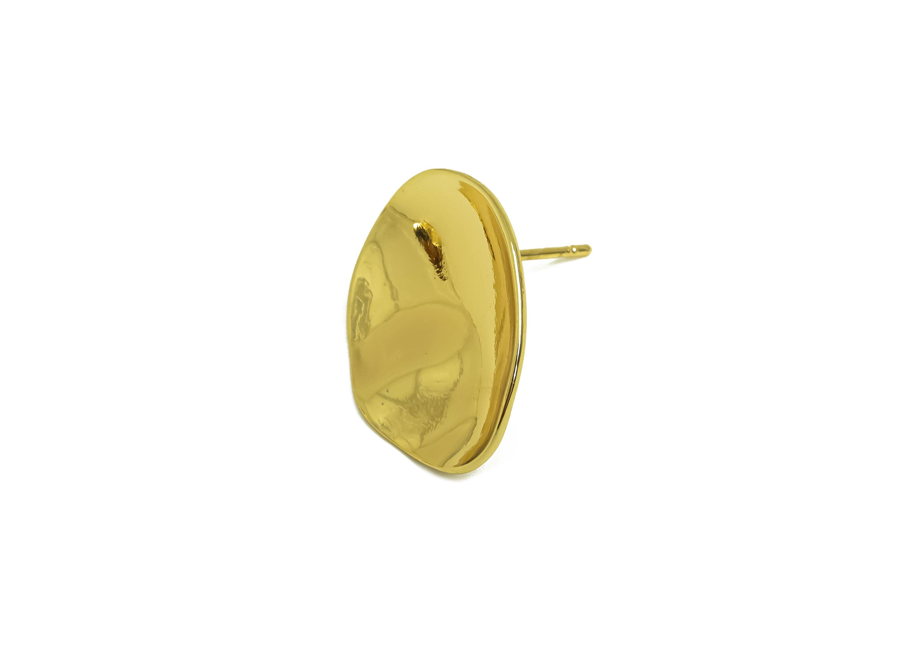 Brass Oval Earring Stud - Irregular Curved Oval Ear Post - Gold Smooth Oval Earring - 18K Real Gold Plating - 20.95x17.56x2.98mmm - RGP7955 - DOMEDBAZAAR