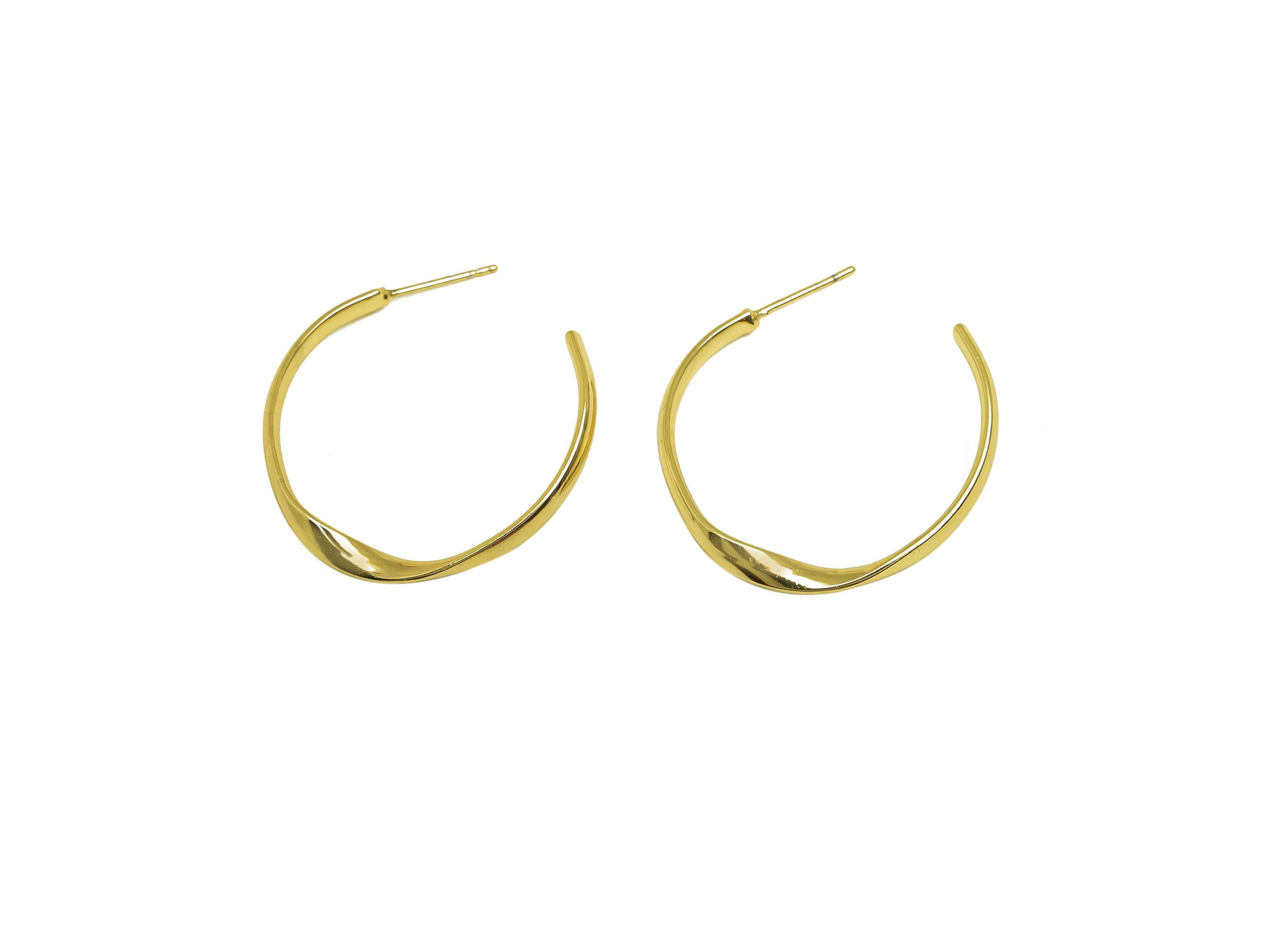 Brass C Hoop Earring - Gold Twisted Open Round Ear Stud - Open Circle Wave Earring Post - 18K Real Gold Plating - 33x29.47x1.42mm - RGP7956 - DOMEDBAZAAR