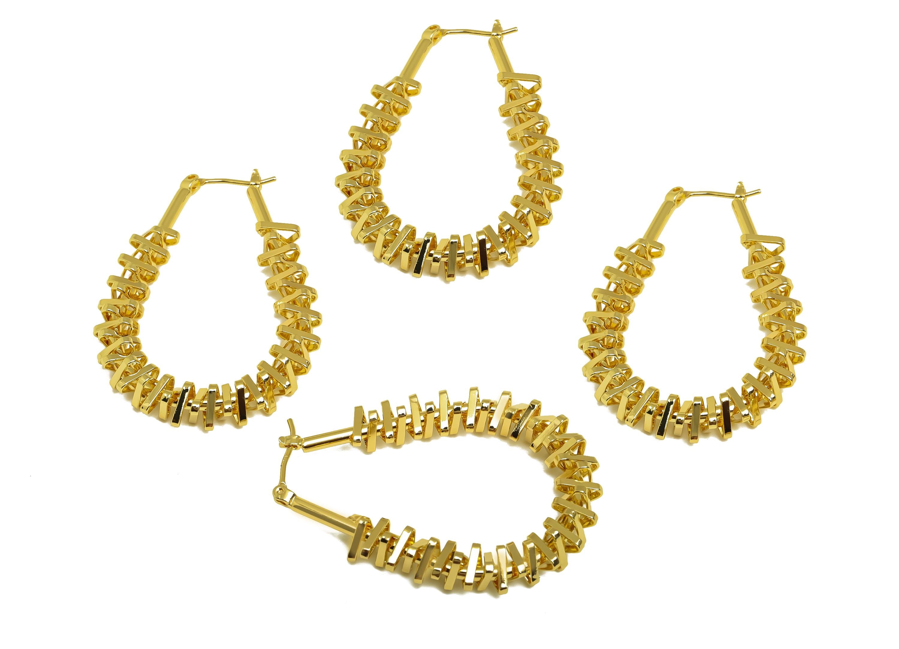 Brass Drop Hoop Earring - Gold Teardrop Hoop Earring Clasp - Textured Huggie Hoop Earring - 18K Real Gold Plating - 43.11x31x6mm - RGP7961 - DOMEDBAZAAR