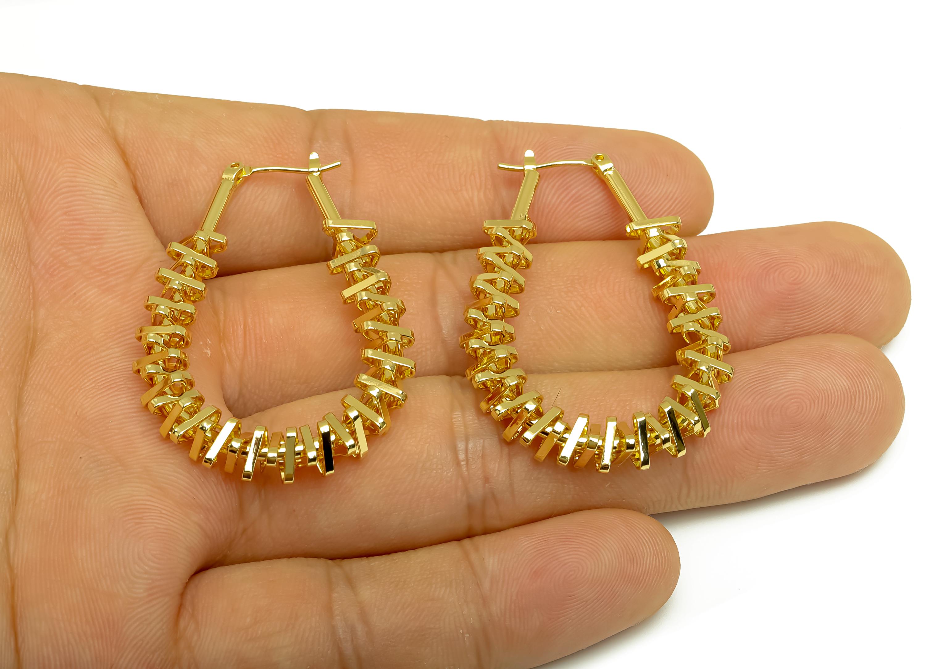 Brass Drop Hoop Earring - Gold Teardrop Hoop Earring Clasp - Textured Huggie Hoop Earring - 18K Real Gold Plating - 43.11x31x6mm - RGP7961 - DOMEDBAZAAR