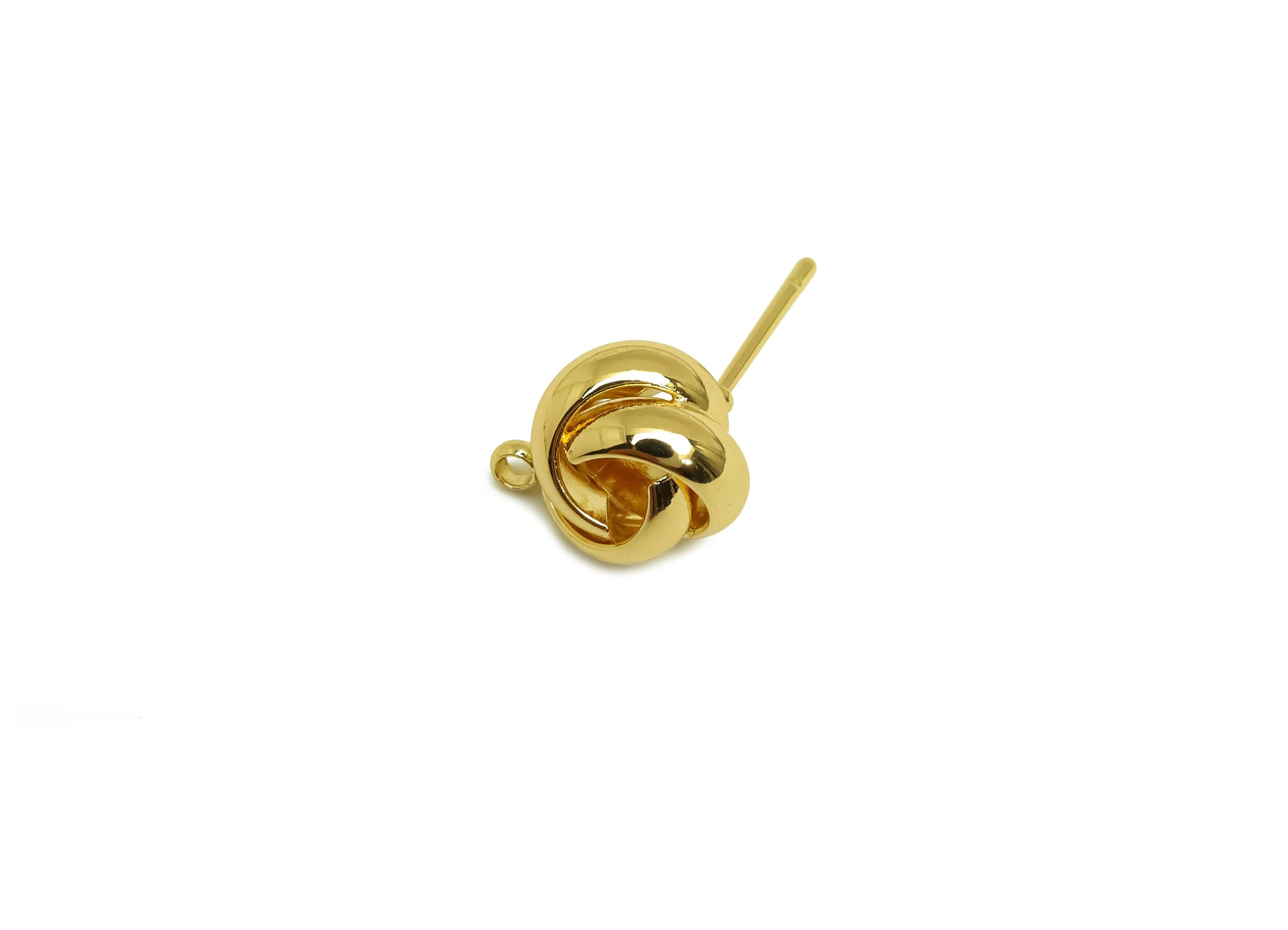 Brass Knot Earring Post - Gold Round Knot Earring Stud - Intertwined Earring with Loop - 18K Real Gold Plating - 12.79x9.86x7.84mm - RGP7965 - DOMEDBAZAAR