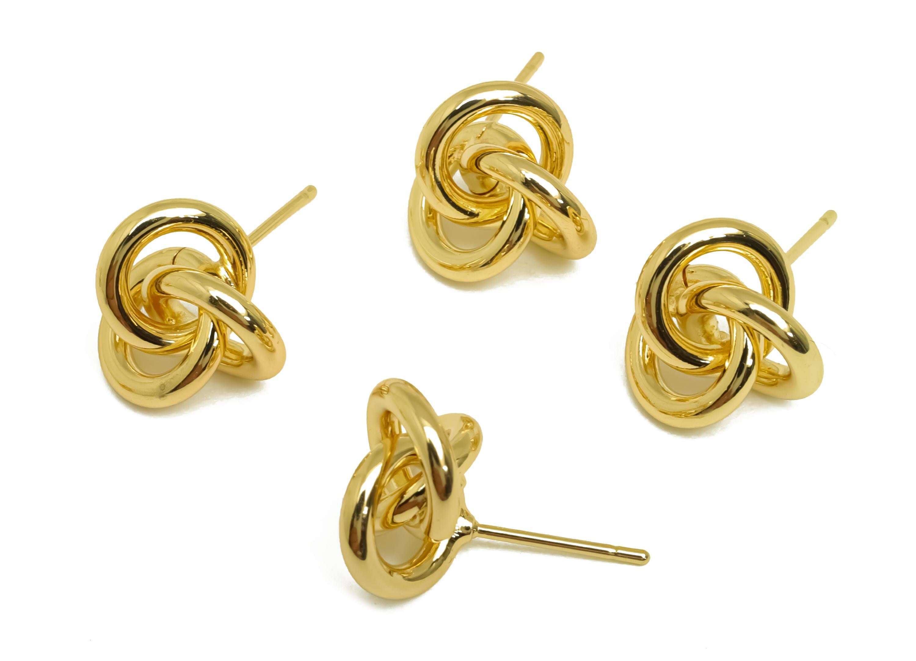 Brass Knot Earring Post - Gold Round Knot Earring Stud - Intertwined Knot Earring Post - 18K Real Gold Plating - 12.87x12.03x5.79mm- RGP7966 - DOMEDBAZAAR