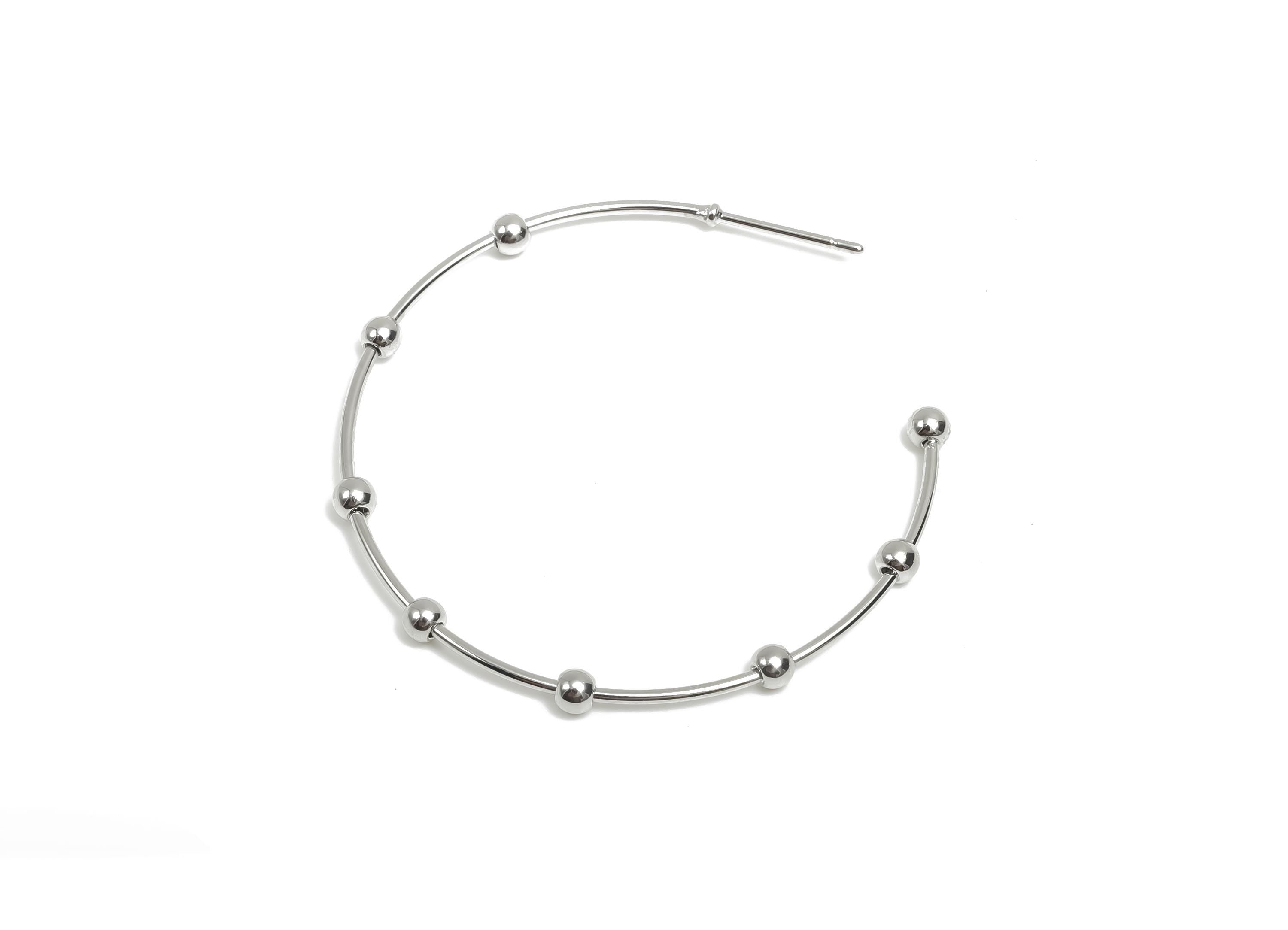 Brass Hoop Earring Stud - Brass Open Hoop Earring Post - Geometry Beaded Hoop Earring Post - 18K Real White Gold Plated - 41x40x2mm -RGP8098 - DOMEDBAZAAR