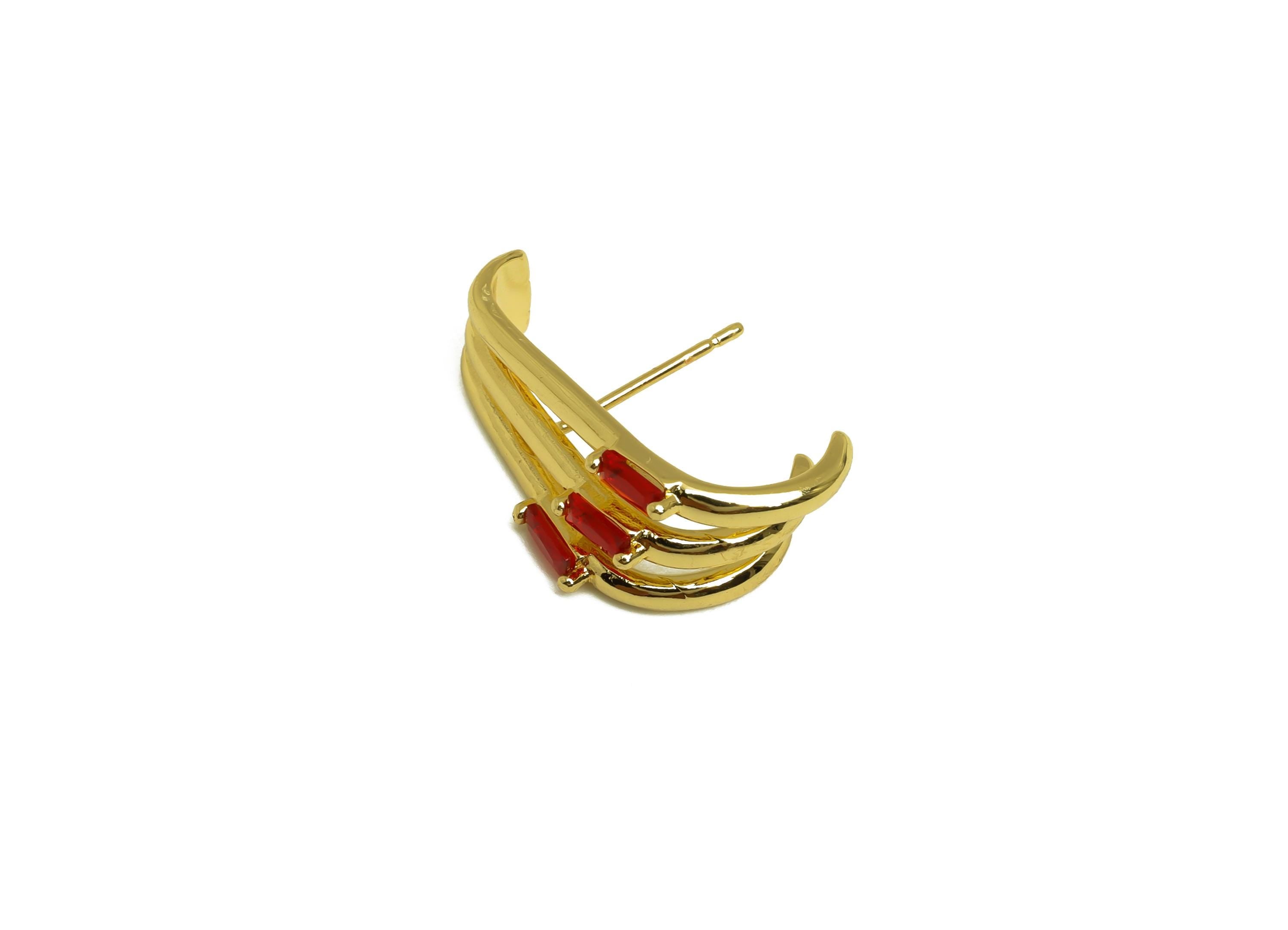 Brass Paw Earring Stud - Zircon Claw Earring Post - Gold Cubic Zircon Claw Earring Stud - 18K Real Gold Plated - 21.50x11.21x3.21mm- RGP7980 - DOMEDBAZAAR