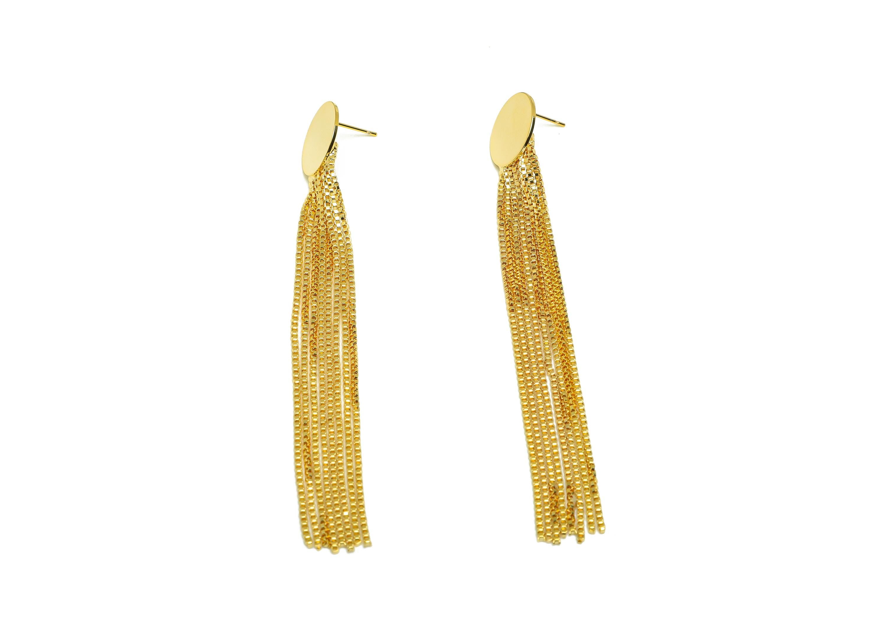 Brass Tassel Earring Stud - Brass Round Tassel Earring Post - Brass Round Box Chain Post - 18K Real Gold Plated - 98x16.15x0.77mm - RGP7525 - DOMEDBAZAAR