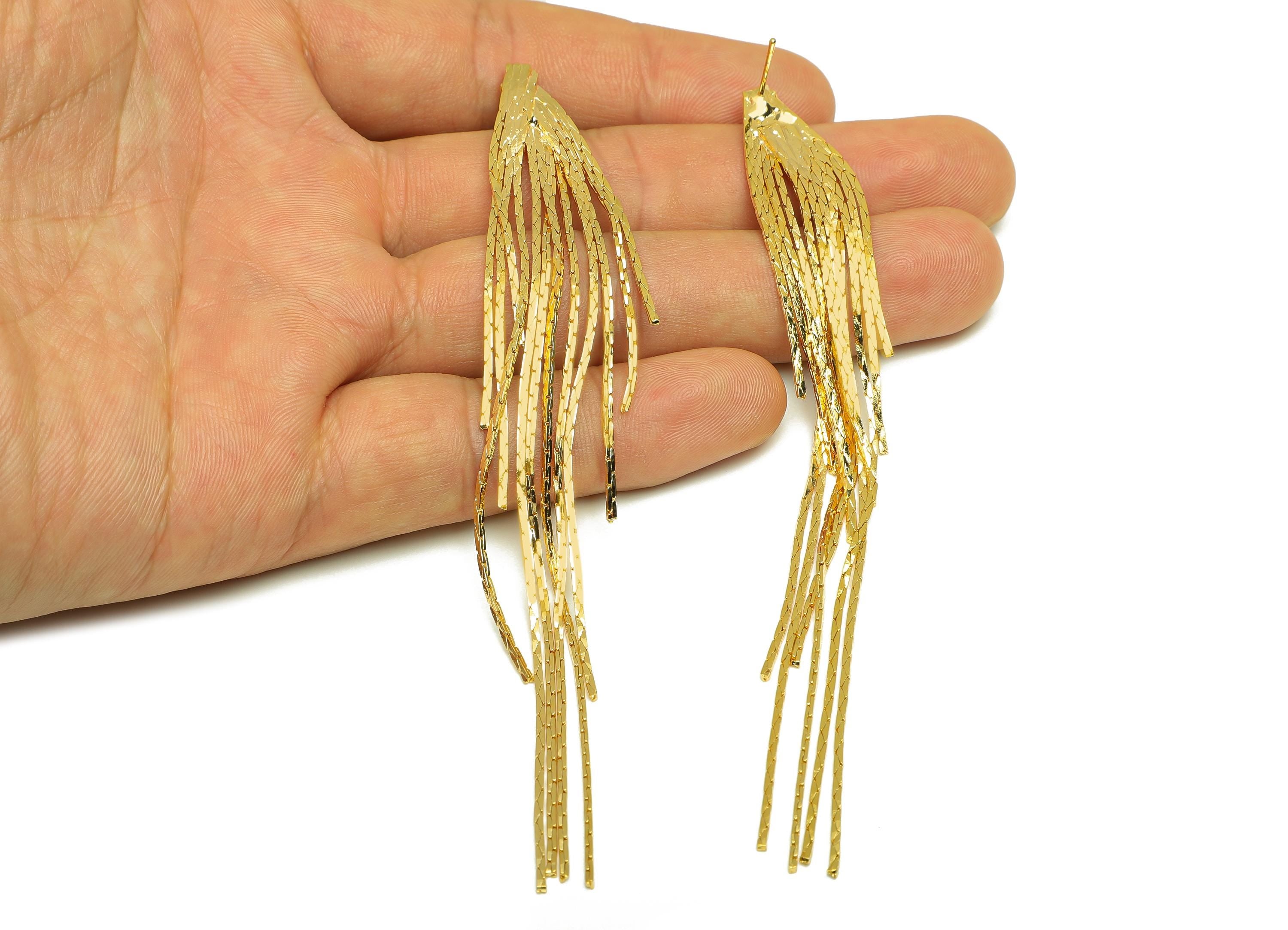 Brass Tassel Earring Stud - Brass Tassel Earring Post - Brass Snake Chian Tassel Earring Post - 18K Real Gold Plated - 118x11x2mm - RGP7534 - DOMEDBAZAAR