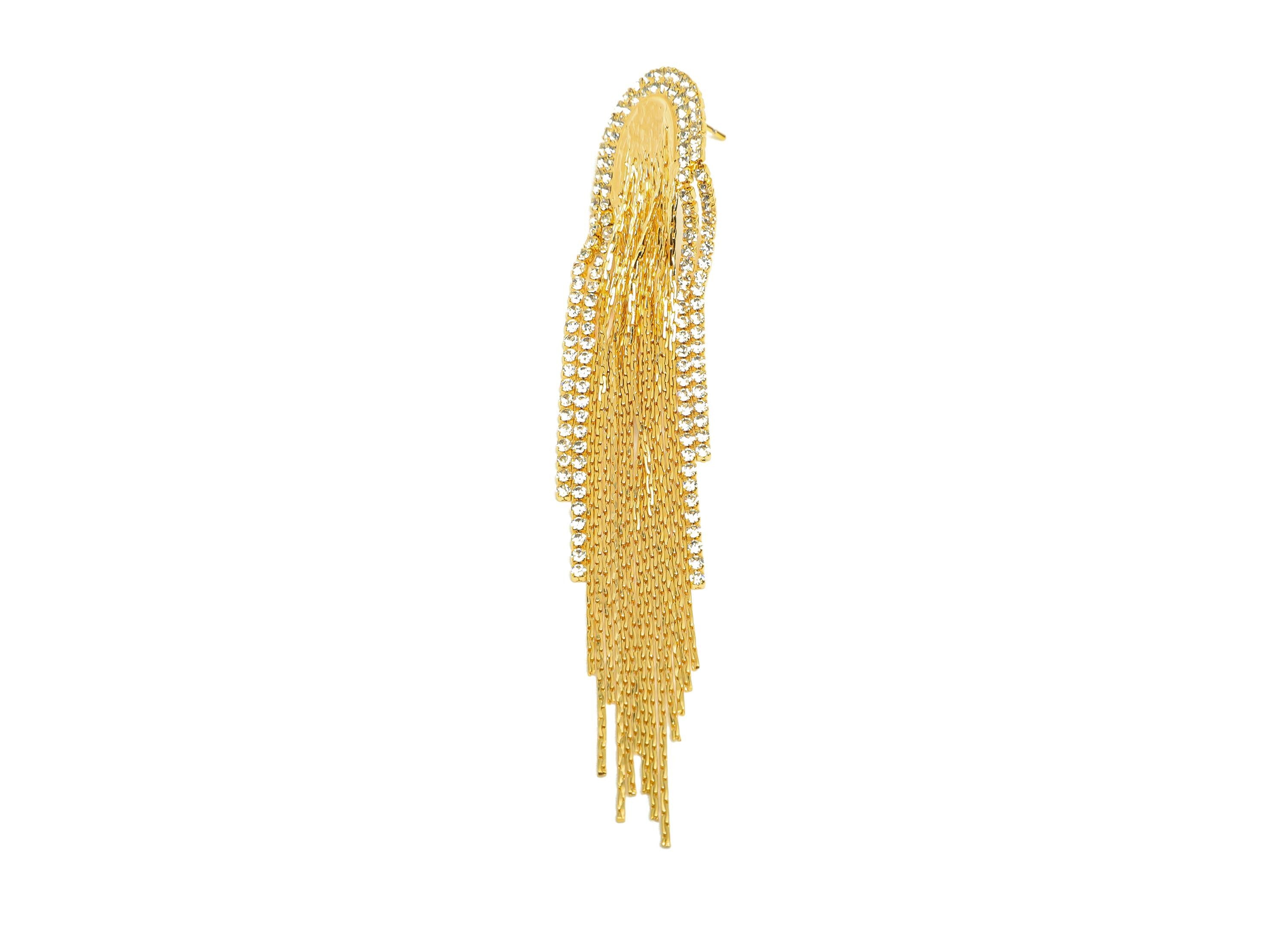 Brass Tassel Earring Stud - Brass Domed Tassel Earring Post - Zircon Snake Chain Tassel Post - 18K Real Gold Plated - 98x18x1.58mm - RGP7518 - DOMEDBAZAAR