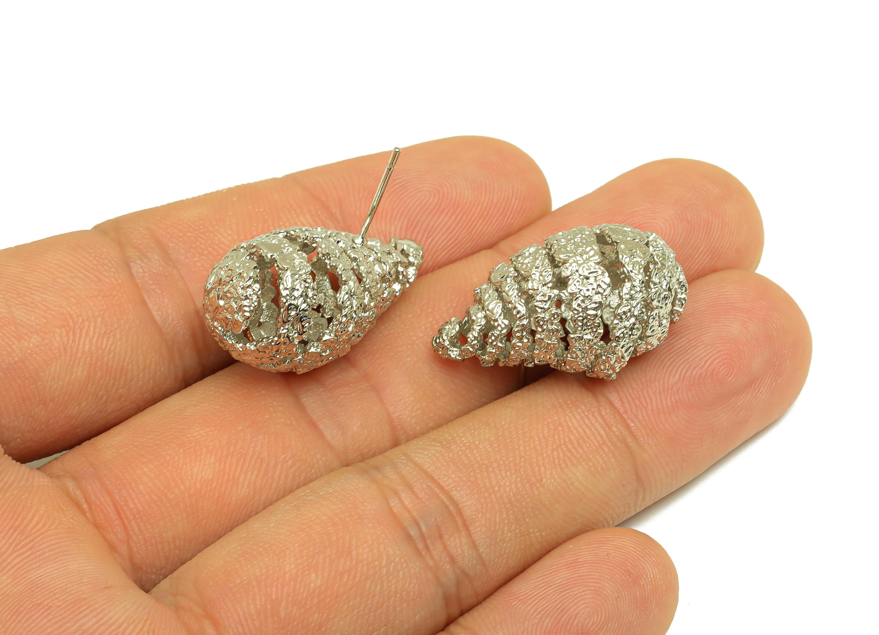 Brass Teardrop Earring Stud - Textured Drop Earring Post - Frosted Twine Wire Earring Post - 18K Real White Gold Plating -25x23x14mm-RGP7784 - DOMEDBAZAAR