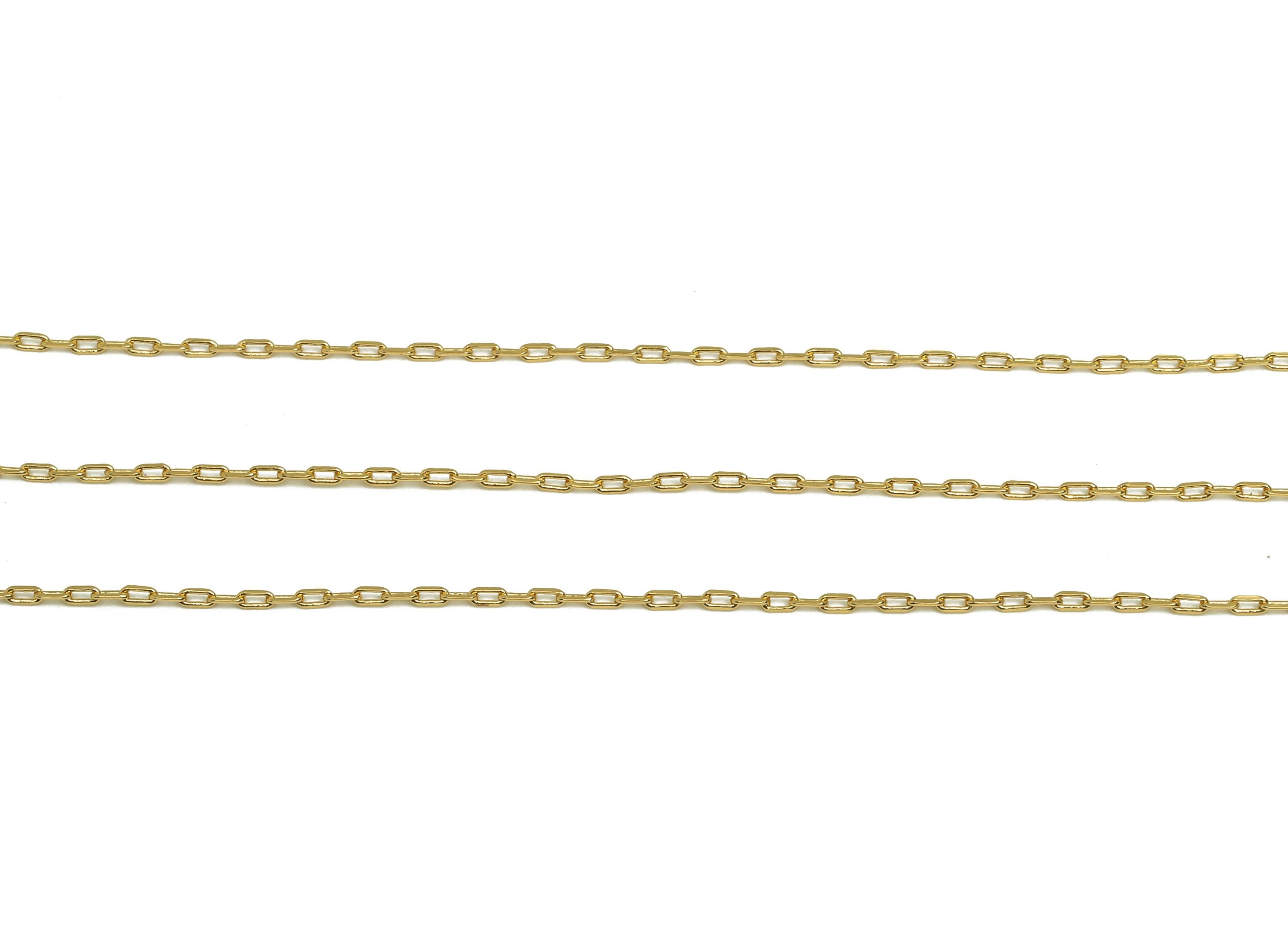 2.3mm Faceted Cable Chain - Brass 0.235 Faceted Cable Necklace Chain - Gold Rectangle Cable Bracelet Chain - 18K Real Gold Plated - RGP7487 - DOMEDBAZAAR