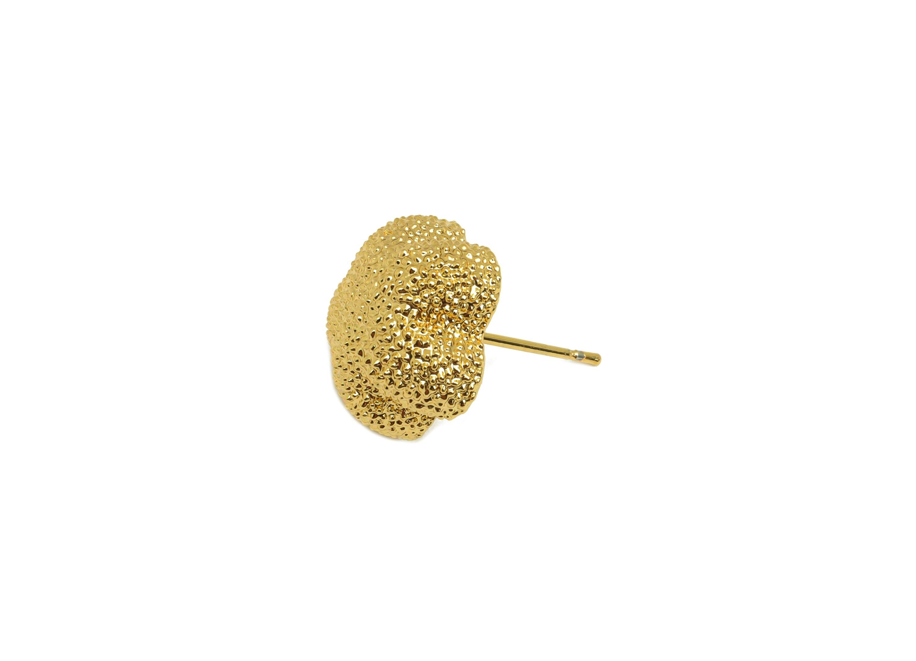 Brass Flower Earring Stud - Textured Botanical Earring Post - Flower Frosted Earring Post - 18K Real Gold Plating - 18x14x7mm - RGP7752 - DOMEDBAZAAR