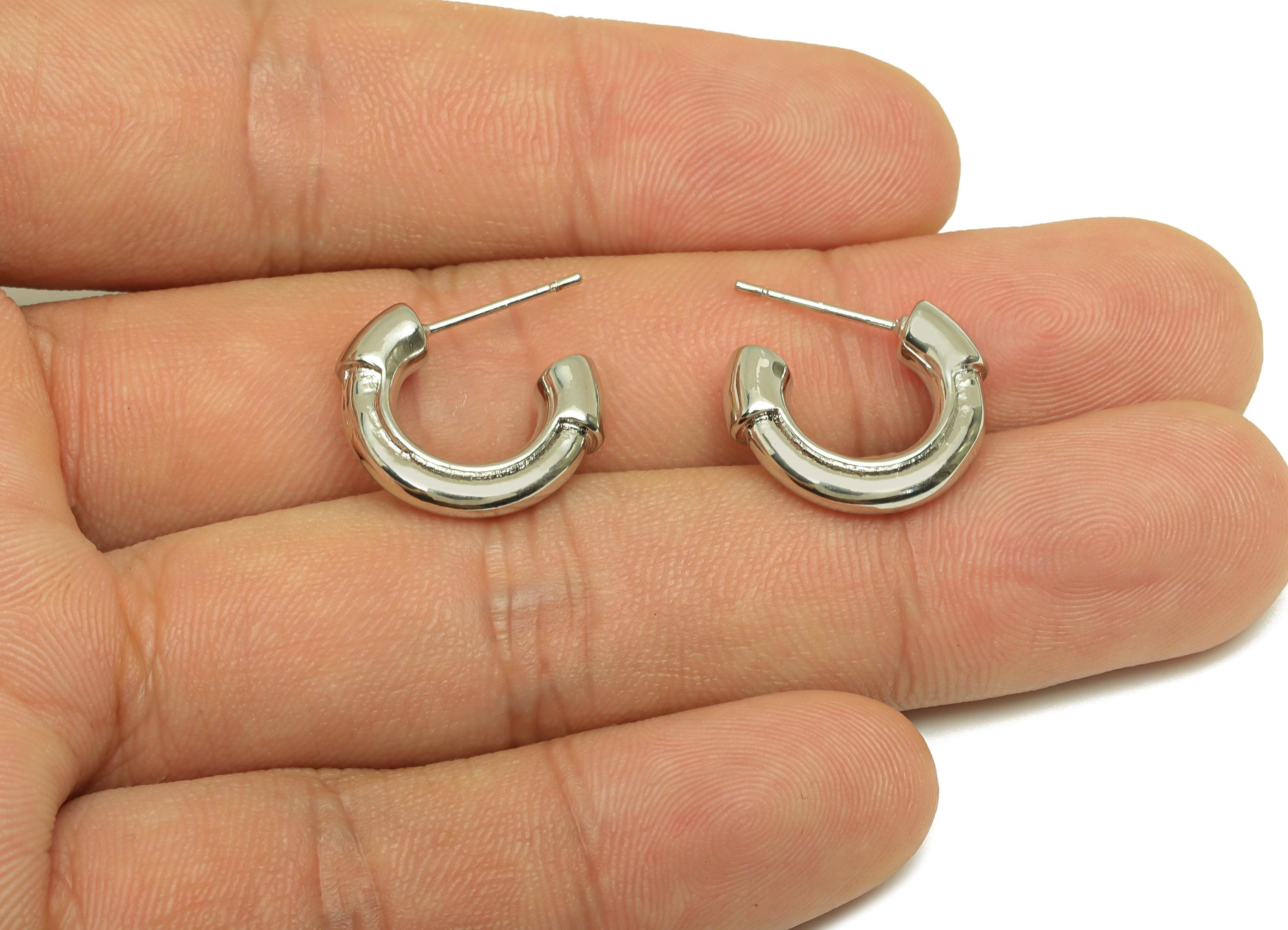 Brass Hoop Earring Stud - Brass Open Hoop Earring Post - Brass Hoop Earring Post - 18K Real White Gold Plating - 21.75x17x4mm - RGP7772 - DOMEDBAZAAR