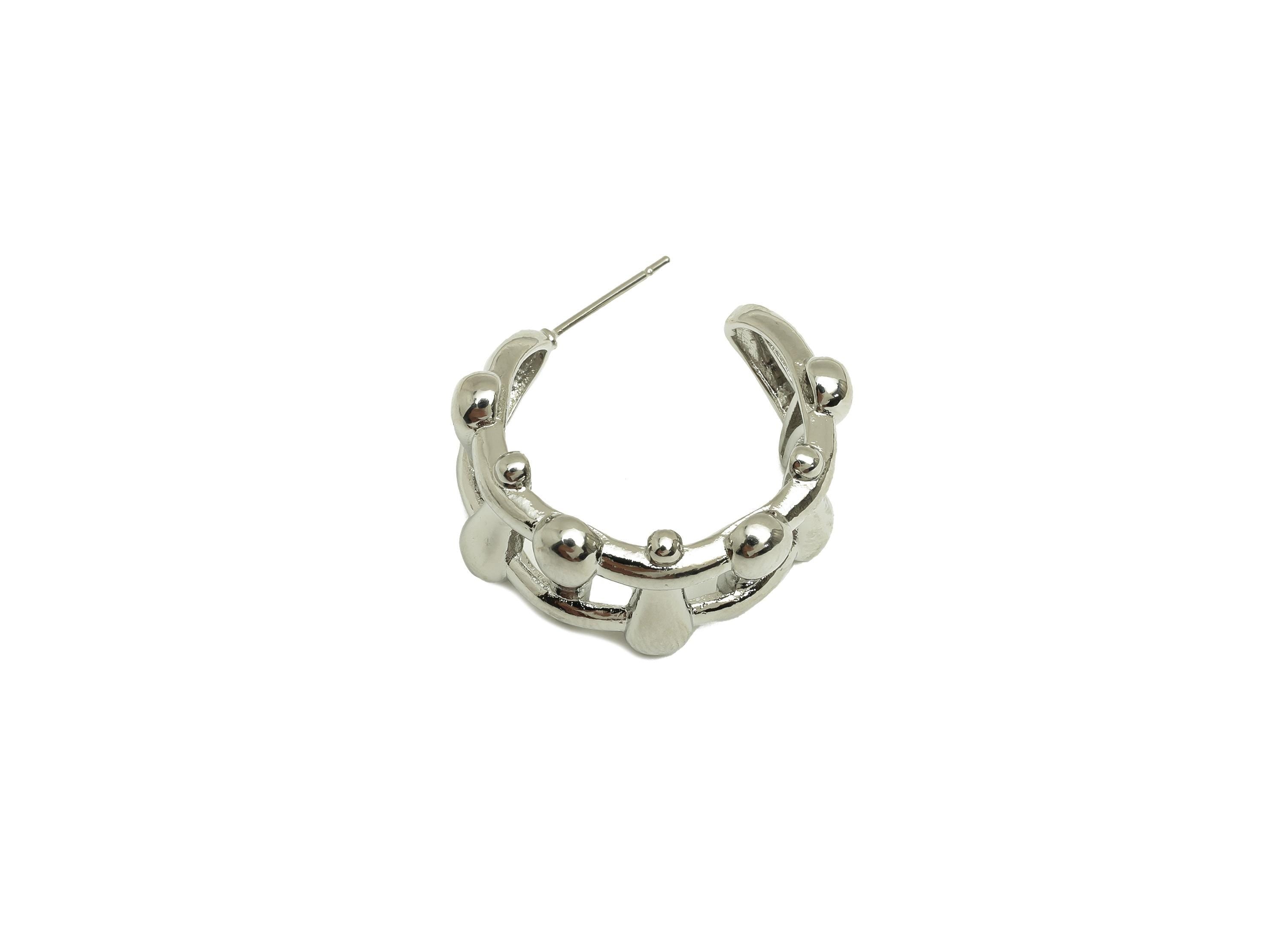 Brass Hoop Earring Stud - Brass Open Hoop Earring Post - Brass Wide Hoop Earring Post - 18K Real White Gold Plating - 25x25x11.6mm - RGP7769 - DOMEDBAZAAR