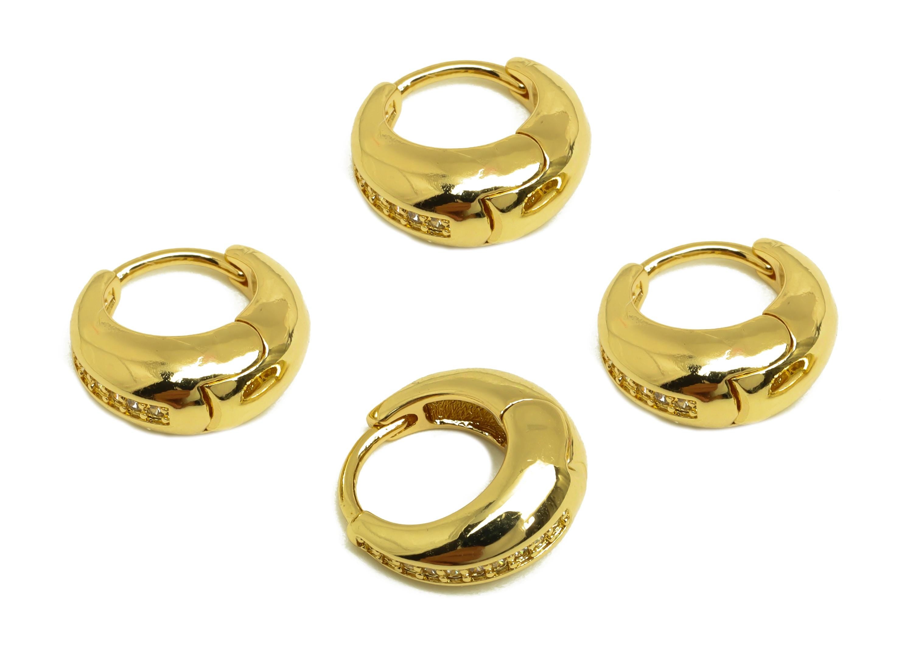 Brass Circle Huggie Earring - Gold Thick Huggie Hoop Earring - Round Thick Huggie Clasp - 18K Real Gold Plated-13.63x13.27x4.36mmm - RGP7985 - DOMEDBAZAAR