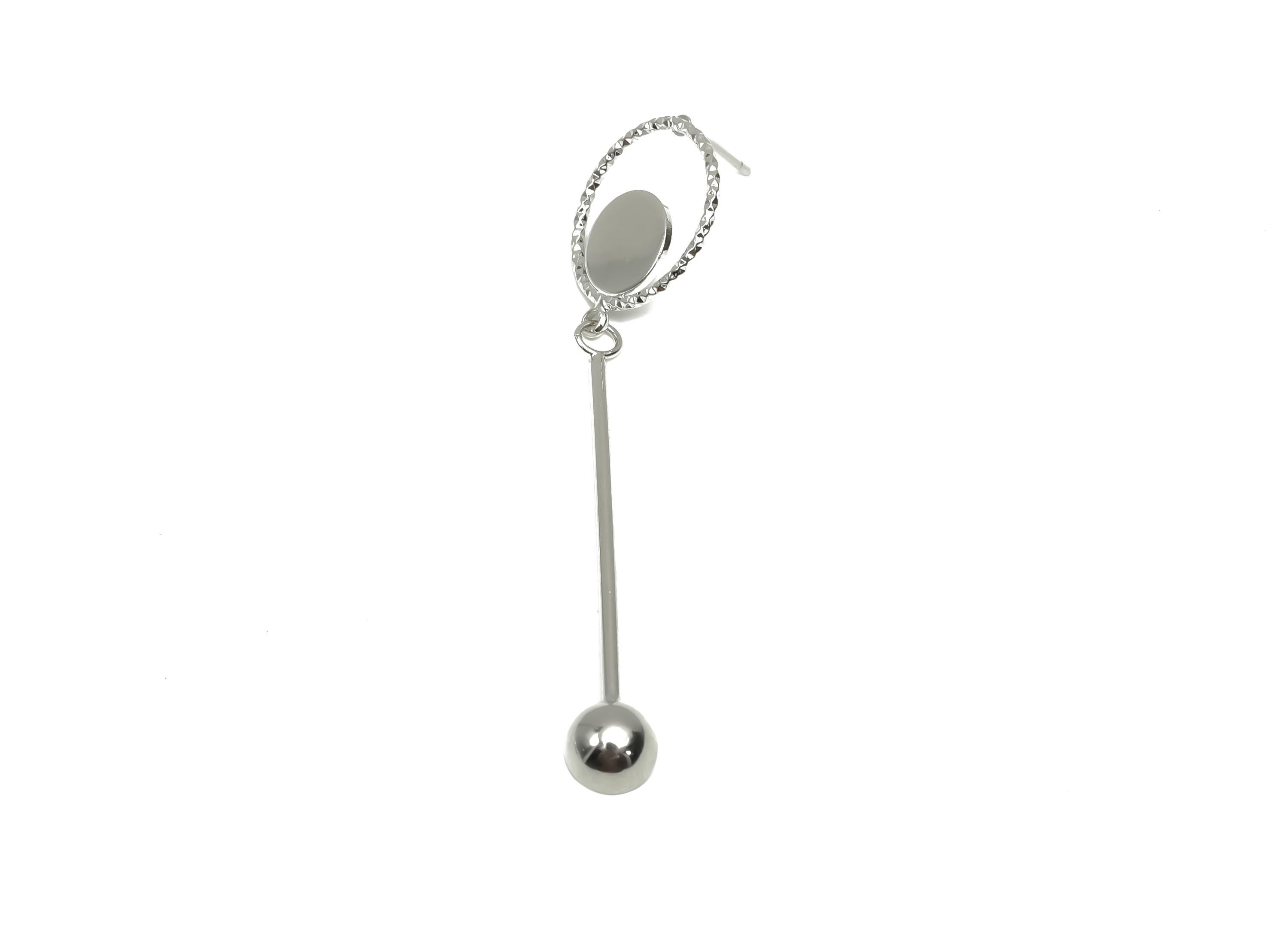 Brass Ball Dangle Wire Earring Post - Brass Textured Earring Post - Dangle Earring Post - 18K Real White Gold Plating - 70x17x1mm -RGP8067 - DOMEDBAZAAR