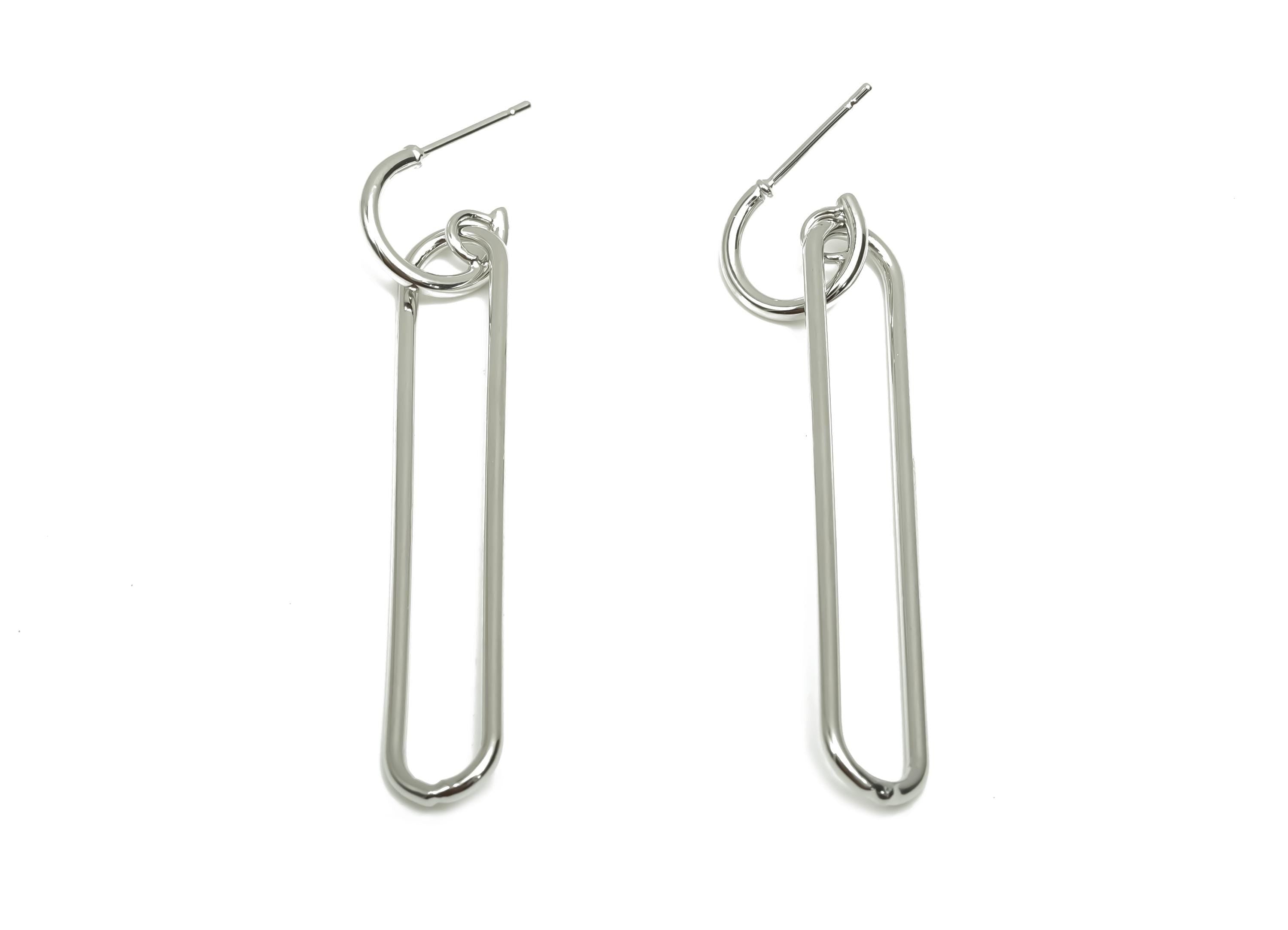 Brass Hoop Earring Post - Brass Oval Rectangel Earring Post - Brass Geometry Earring Post - 18K Real White Gold Plating - 57x8x1mm -RGP8051 - DOMEDBAZAAR