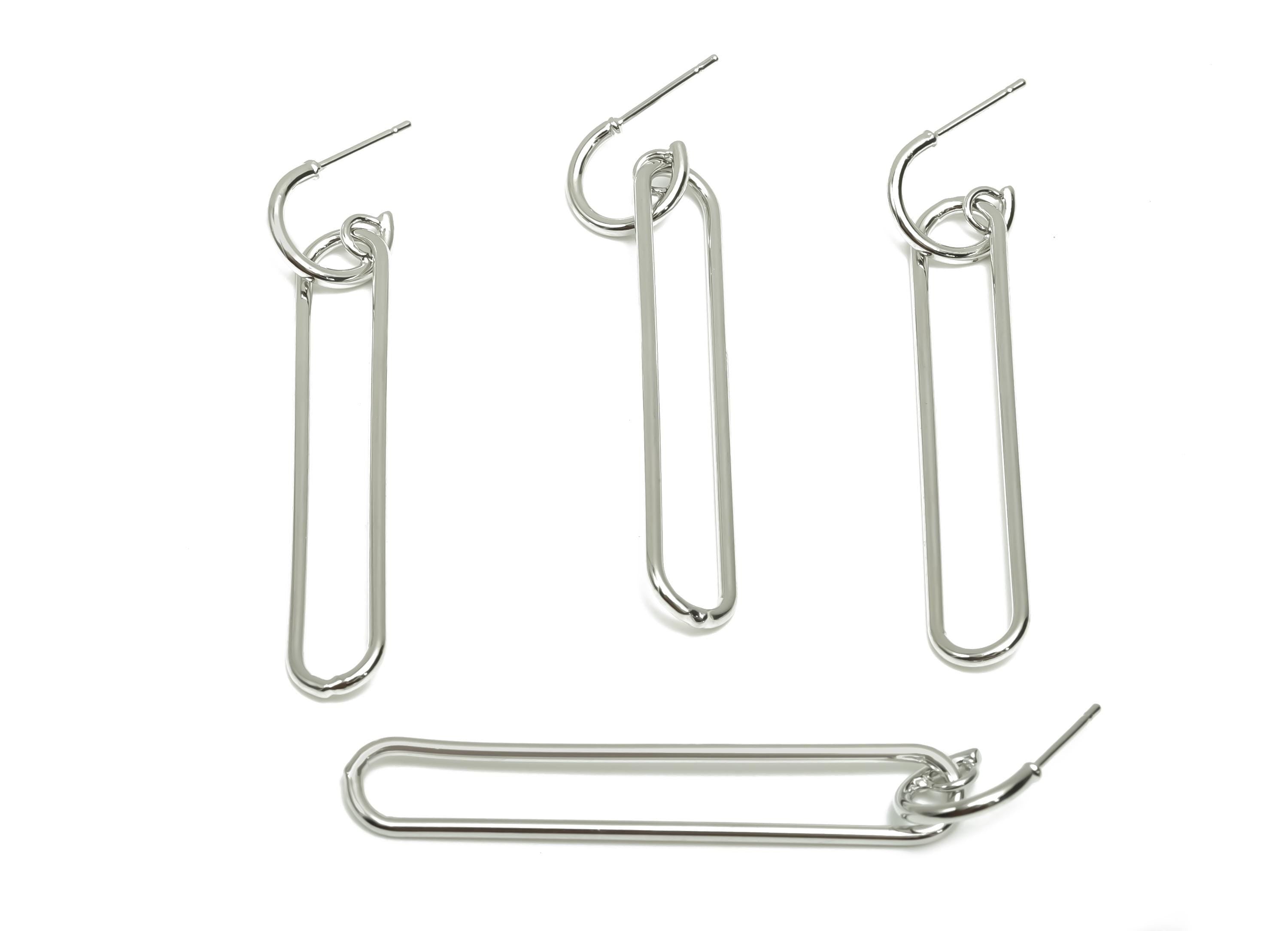 Brass Hoop Earring Post - Brass Oval Rectangel Earring Post - Brass Geometry Earring Post - 18K Real White Gold Plating - 57x8x1mm -RGP8051 - DOMEDBAZAAR