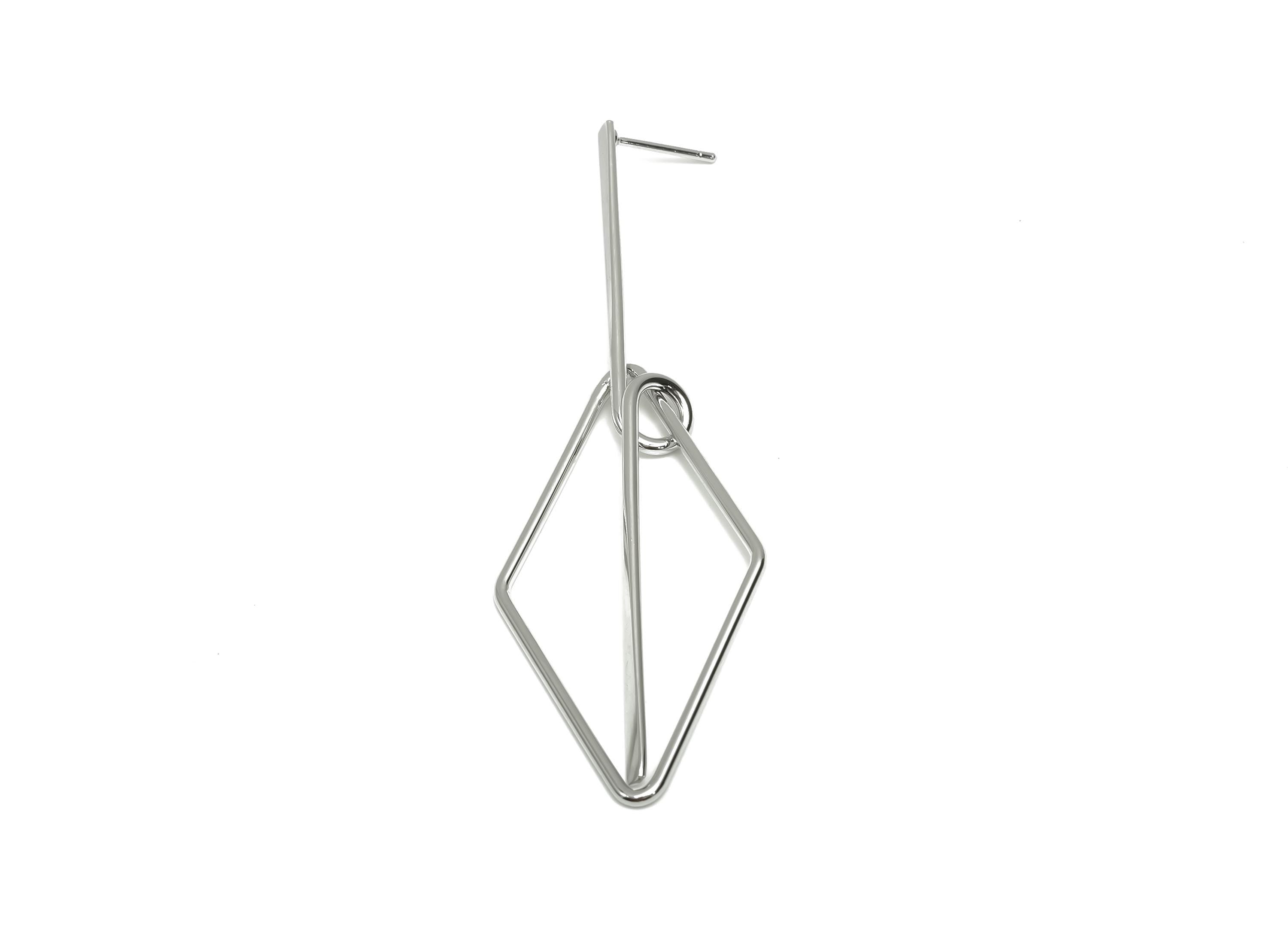 Brass Hammered Earring Post - Brass Diamond Earring Post - Brass Rhombic Earring Post - 18K Real White Gold Plating - 81x24x0.7mm - RGP8066 - DOMEDBAZAAR