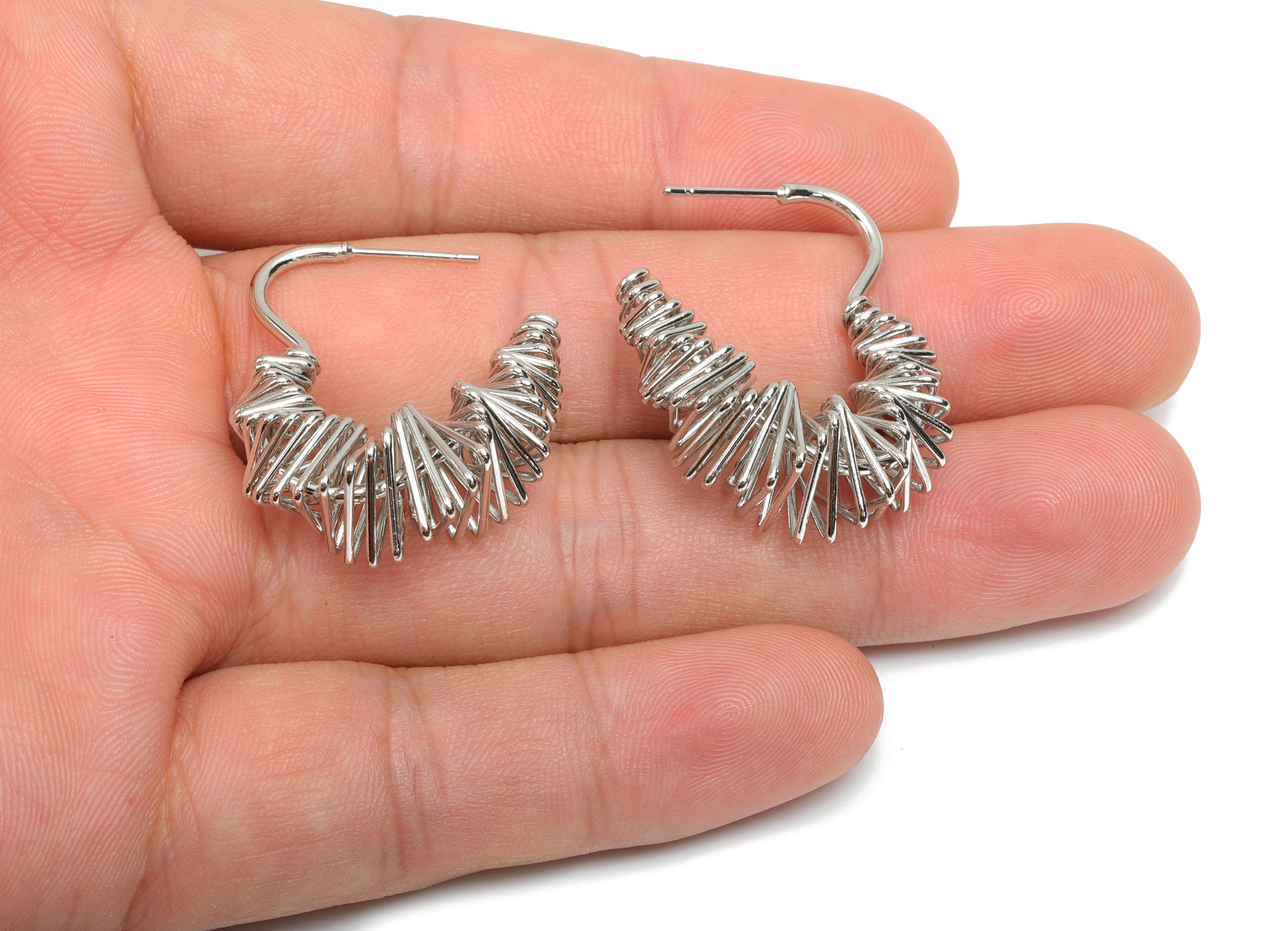Brass Hoop Earring Post - Heart Hoop Earring Post - Twine Hoop Earring Post - Hoop Earring - 18K Real White Gold Plating - 32x10x1mm-RGP8060 - DOMEDBAZAAR