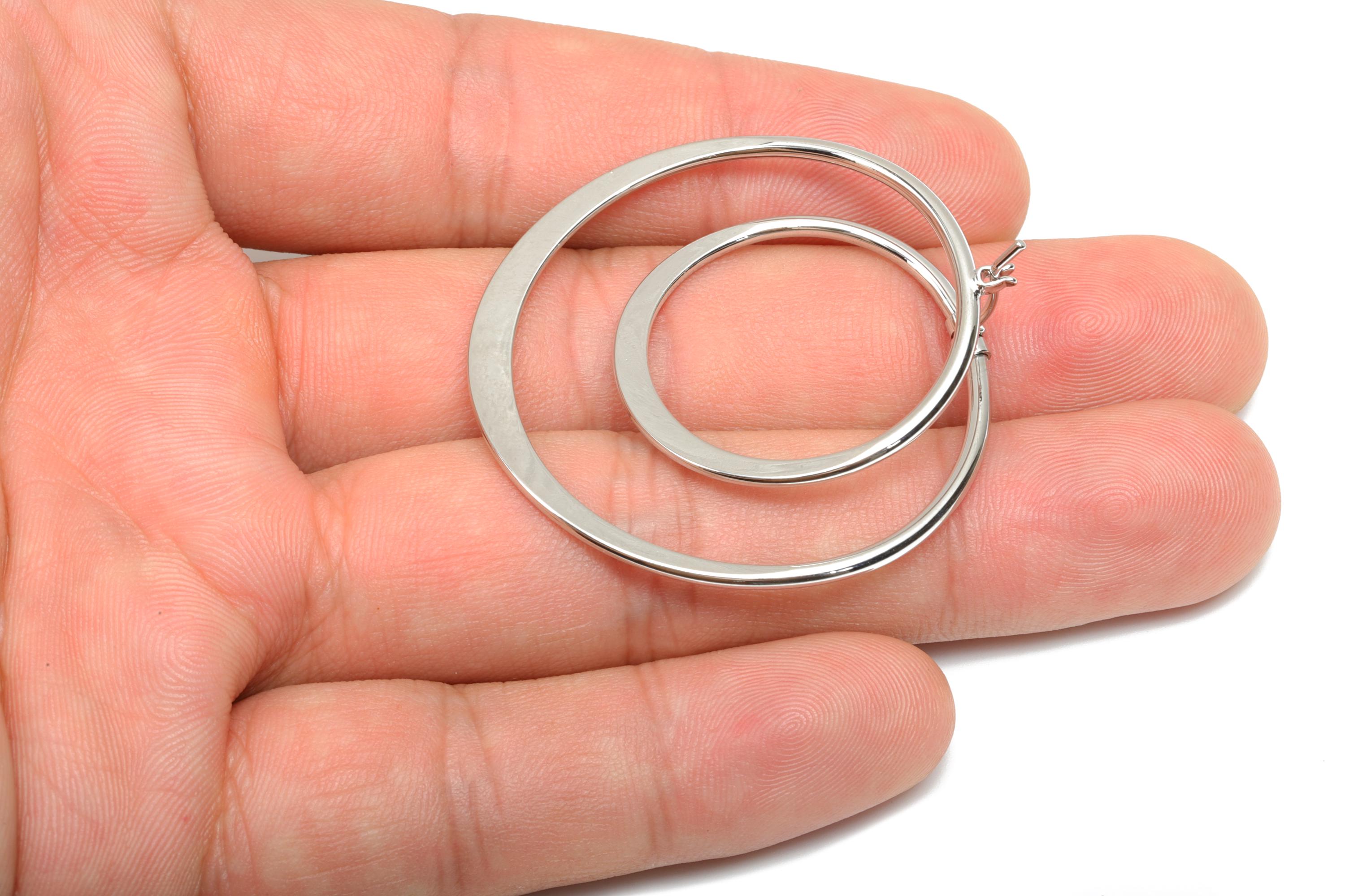 Hammered Hoop Earring - Brass Hinged Back Earring - Brass Hinged Back Hoop Earring - 18K Real White Gold Plating - 44.17x40x1.57mm - RGP8083 - DOMEDBAZAAR