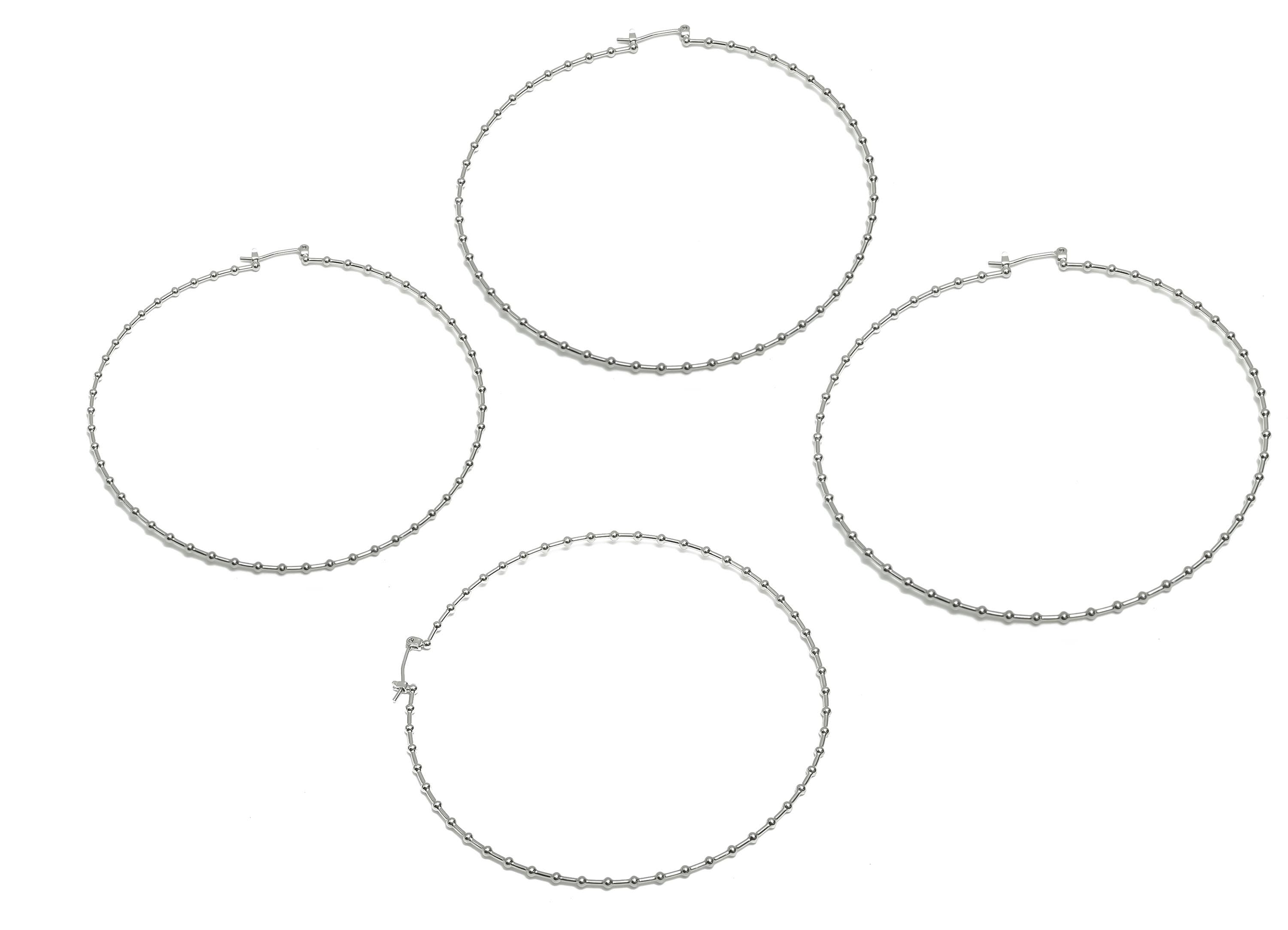 Brass Bead Hoop Earring - Brass Large Round Hinged Back Earring - Hinged Back Hoop Earring - 18K Real White Gold Plating - 81x80x1mm-RGP8079 - DOMEDBAZAAR