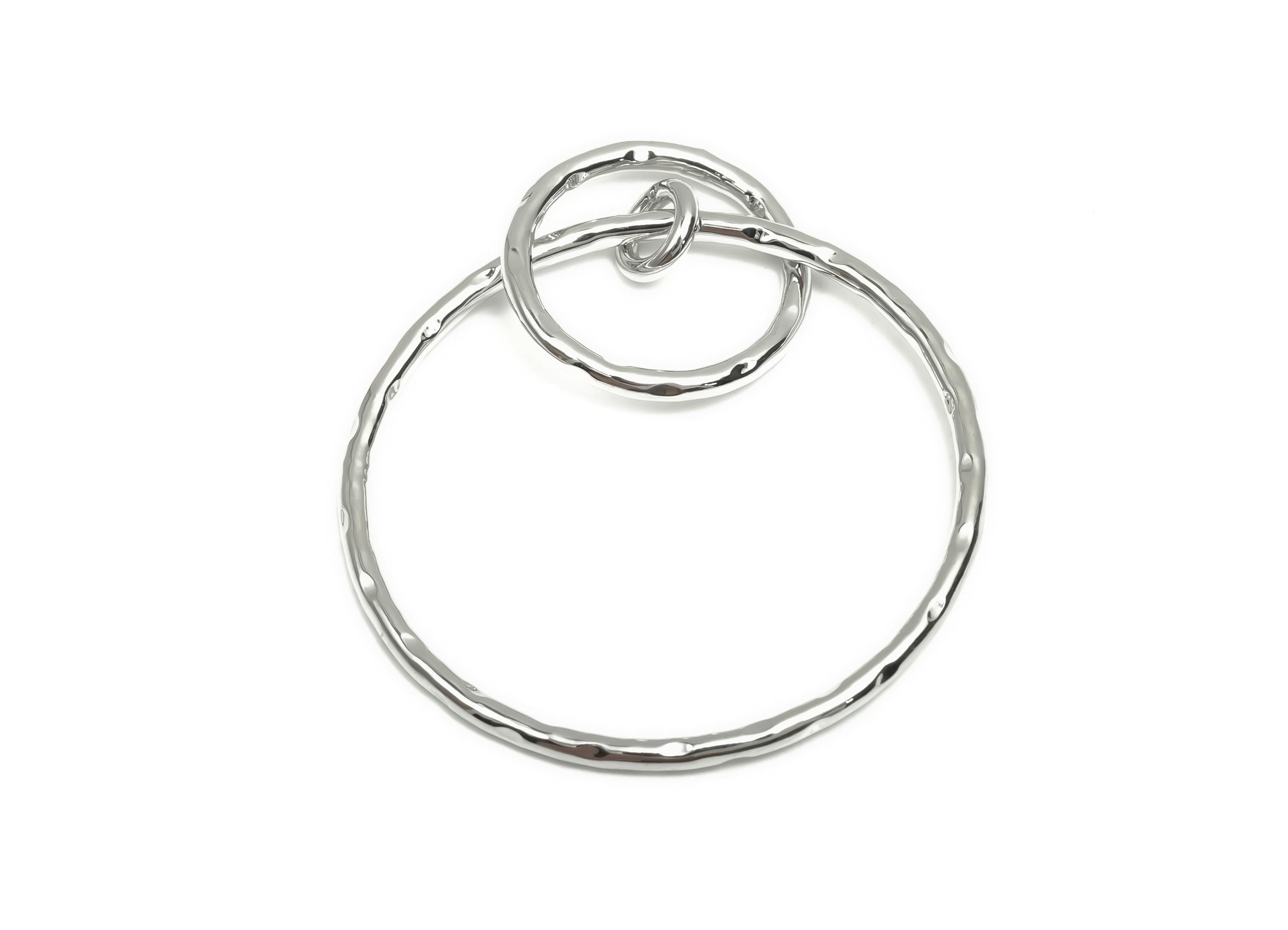 Brass Circle Earring Charm - Brass Textured Earring Charm - Interlock Dangle Earring Charm - 18K Real White Gold Plating - 56x40x1mm-RGP8089 - DOMEDBAZAAR