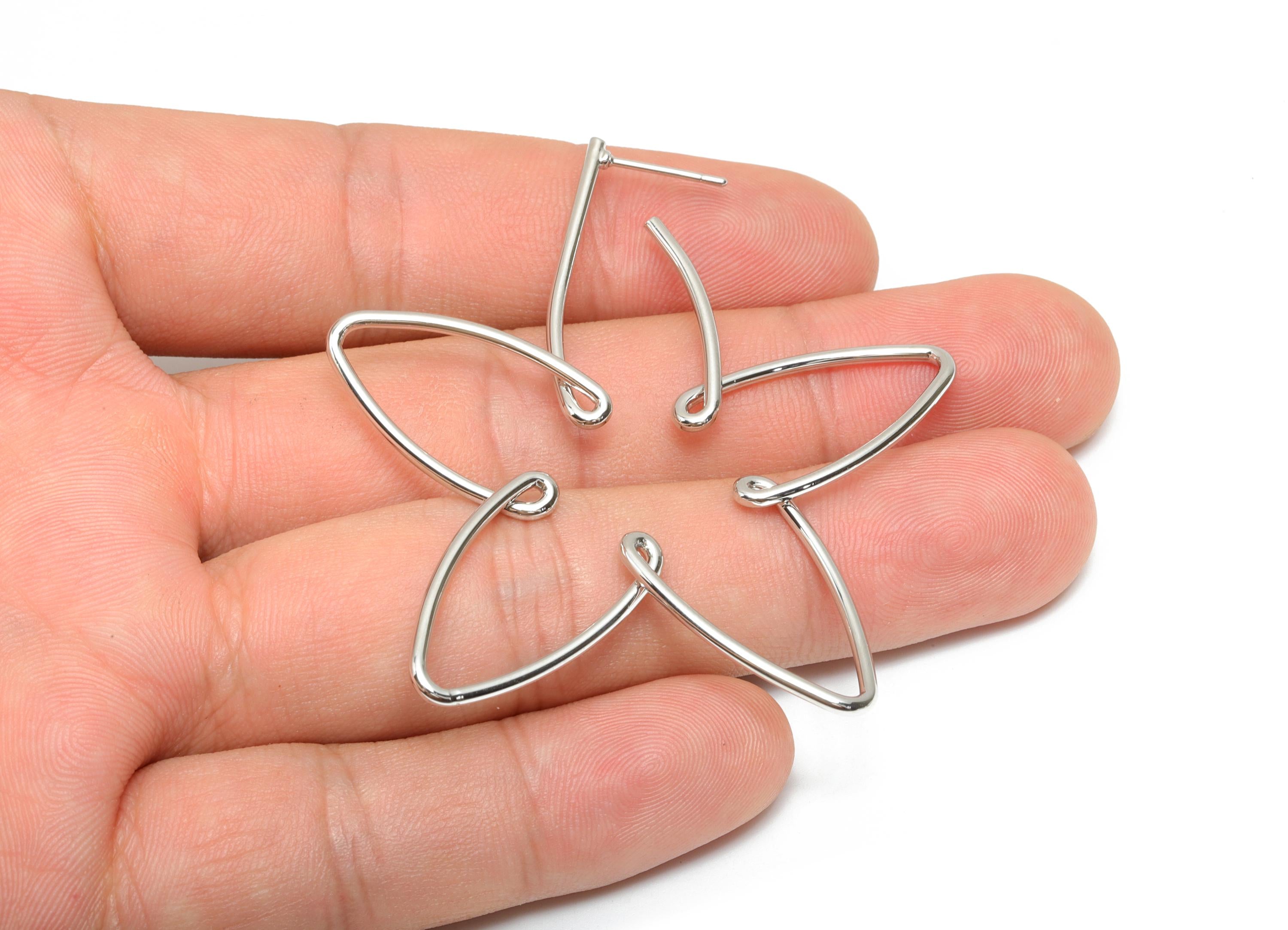 Brass Flower Earring Stud - Brass Flower Wire Earring Post - Brass Flower Earring Post - 18K Real White Gold Plating - 57x52x1mm - RGP8084 - DOMEDBAZAAR