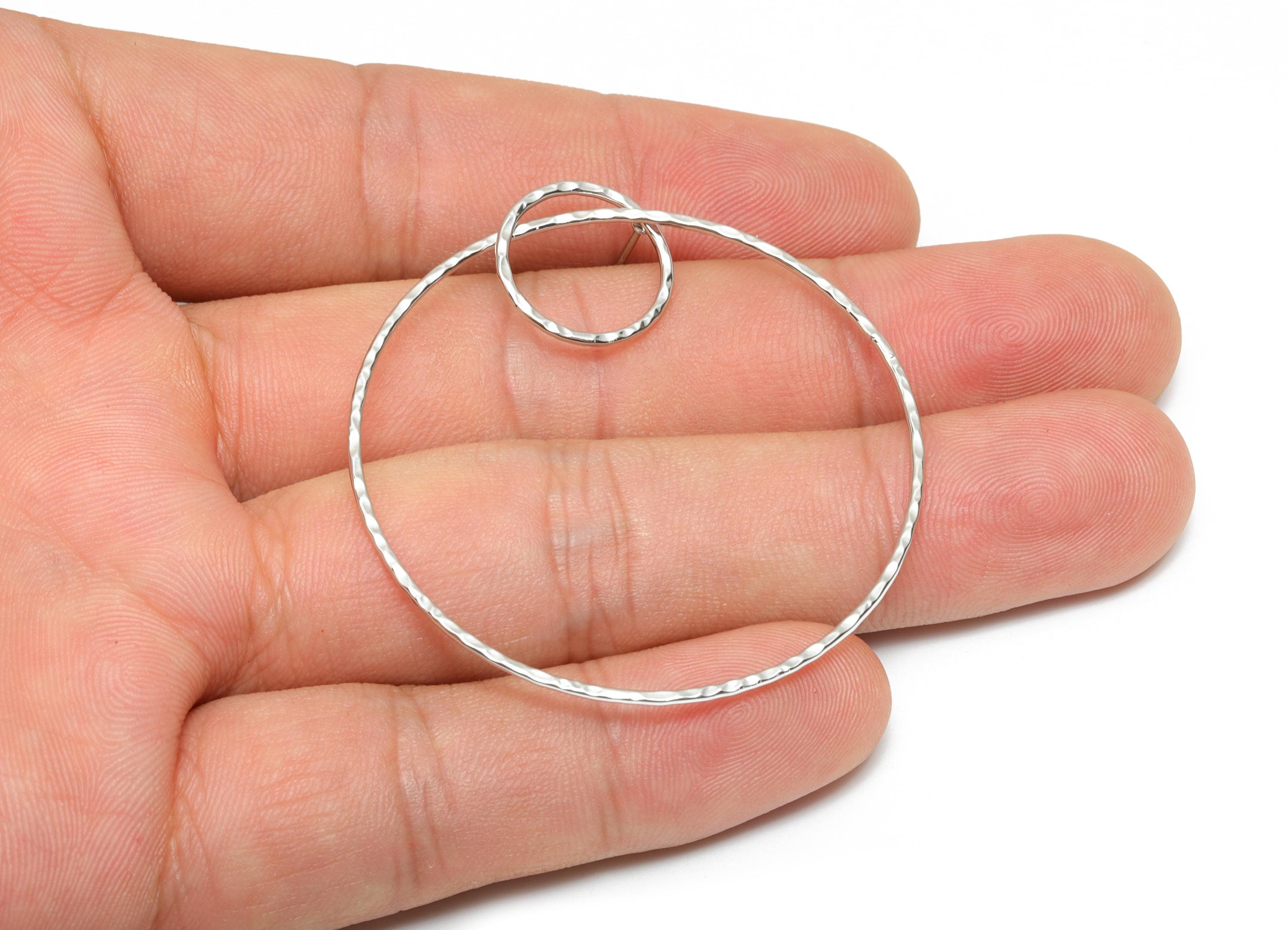 Brass Round Earring Stud - Brass Dangle Earring Post - Geometry Hammered Earring Post - 18K Real White Gold Plating - 57x45x0.73mm - RGP8087 - DOMEDBAZAAR