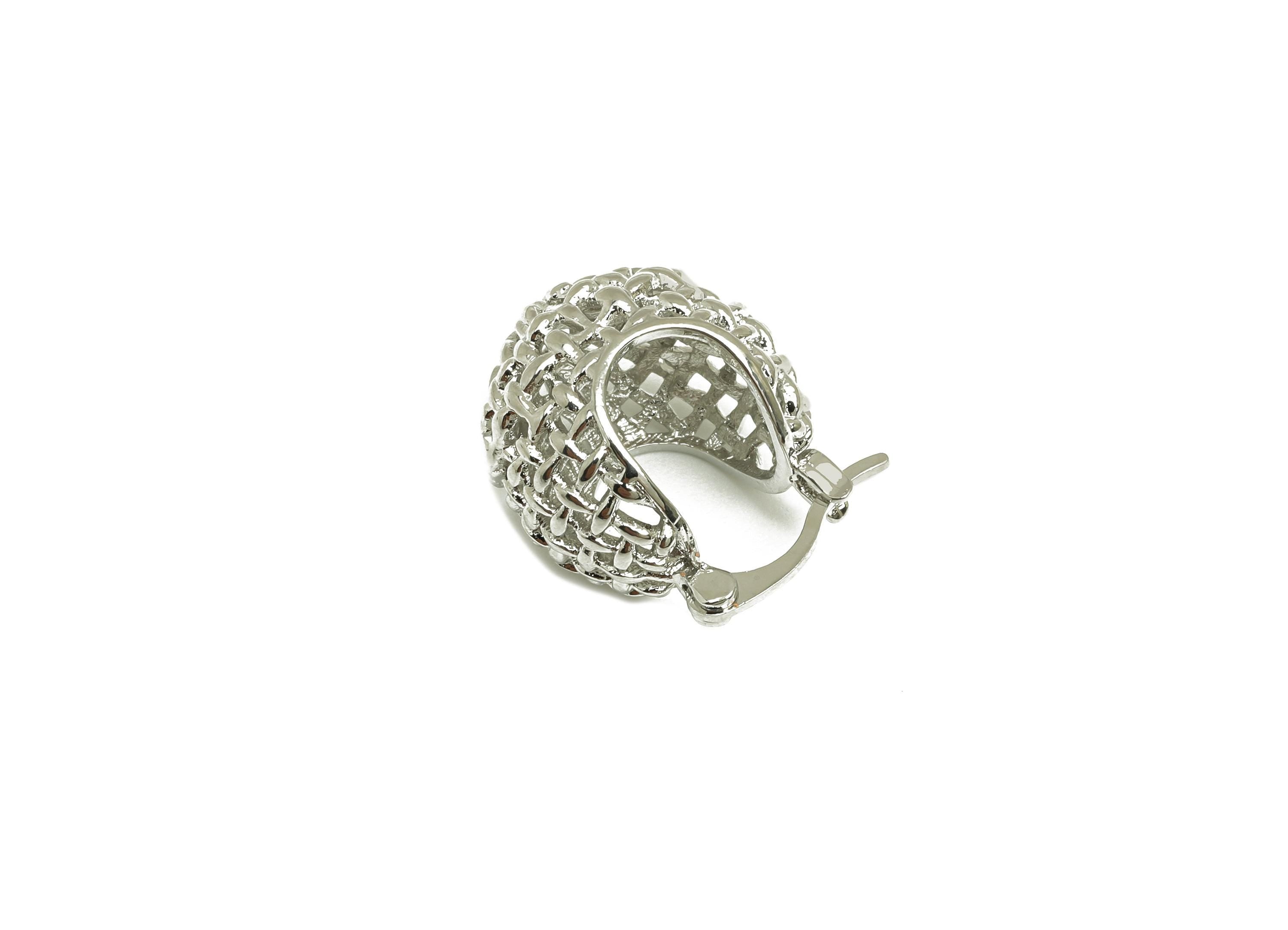 Brass Mesh Hoop Earring - Brass Basket Mesh Back Earring - Wire Hinged Back Hoop Earring - 18K Real White Gold Plating - 17x16x14mm -RGP7767 - DOMEDBAZAAR