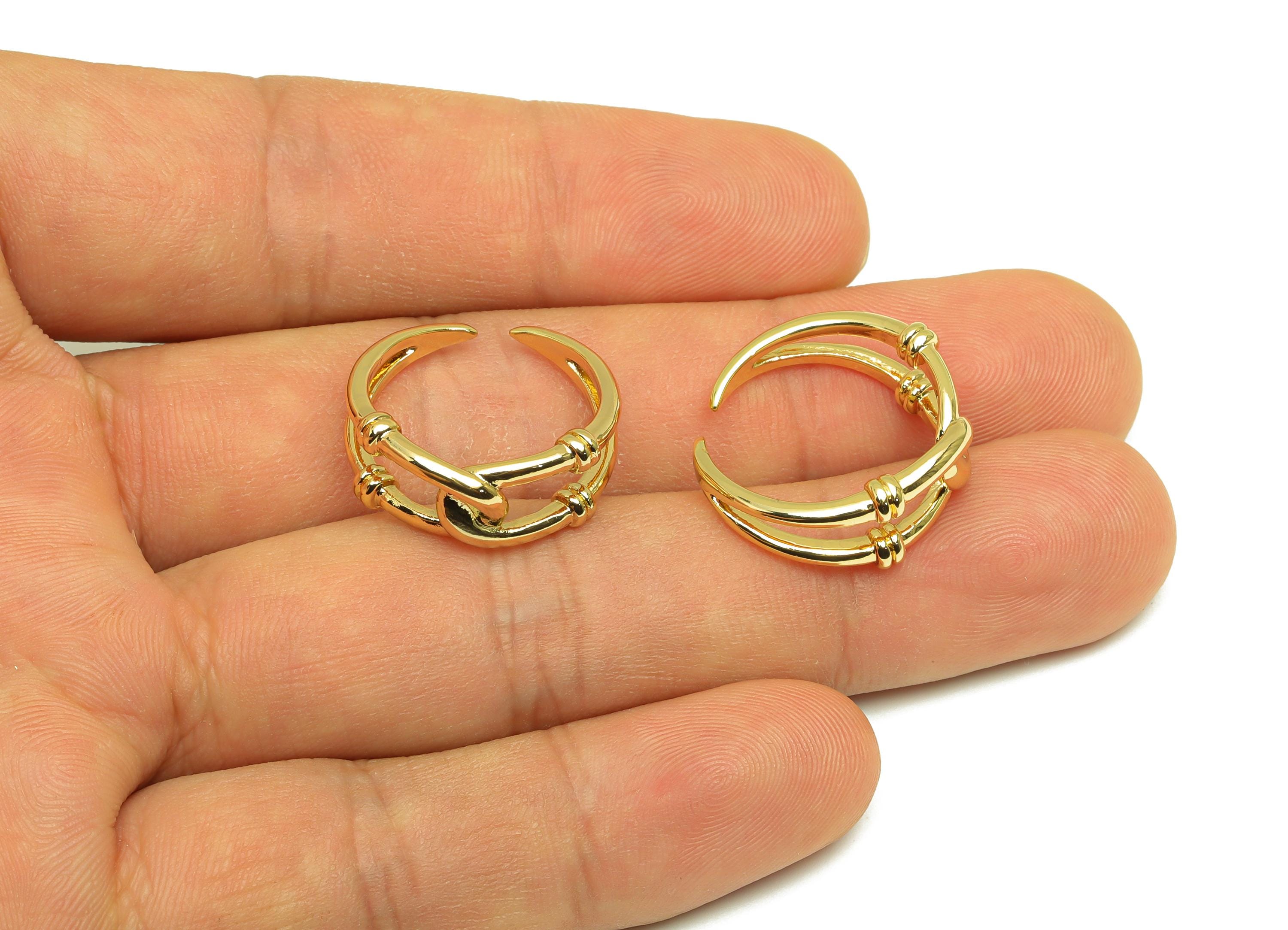 Brass Textured Cross Ring - Brass Ring Settings - Adjustable Rings - Open Hoop Cross Ring - 18K Real Gold Plating - 20x20x8mm - RGP7759 - DOMEDBAZAAR