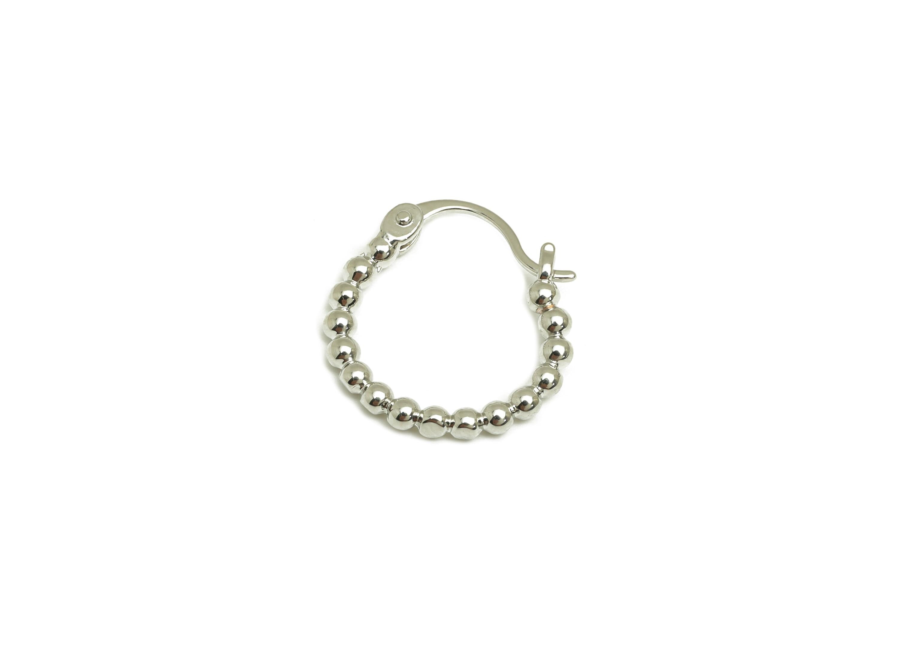 Brass Beaded Hoop Earring - Brass Bead Back Earring - Brass Hinged Back Hoop Earring - 18K Real White Gold Plating - 19x17x2.45mm - RGP7771 - DOMEDBAZAAR