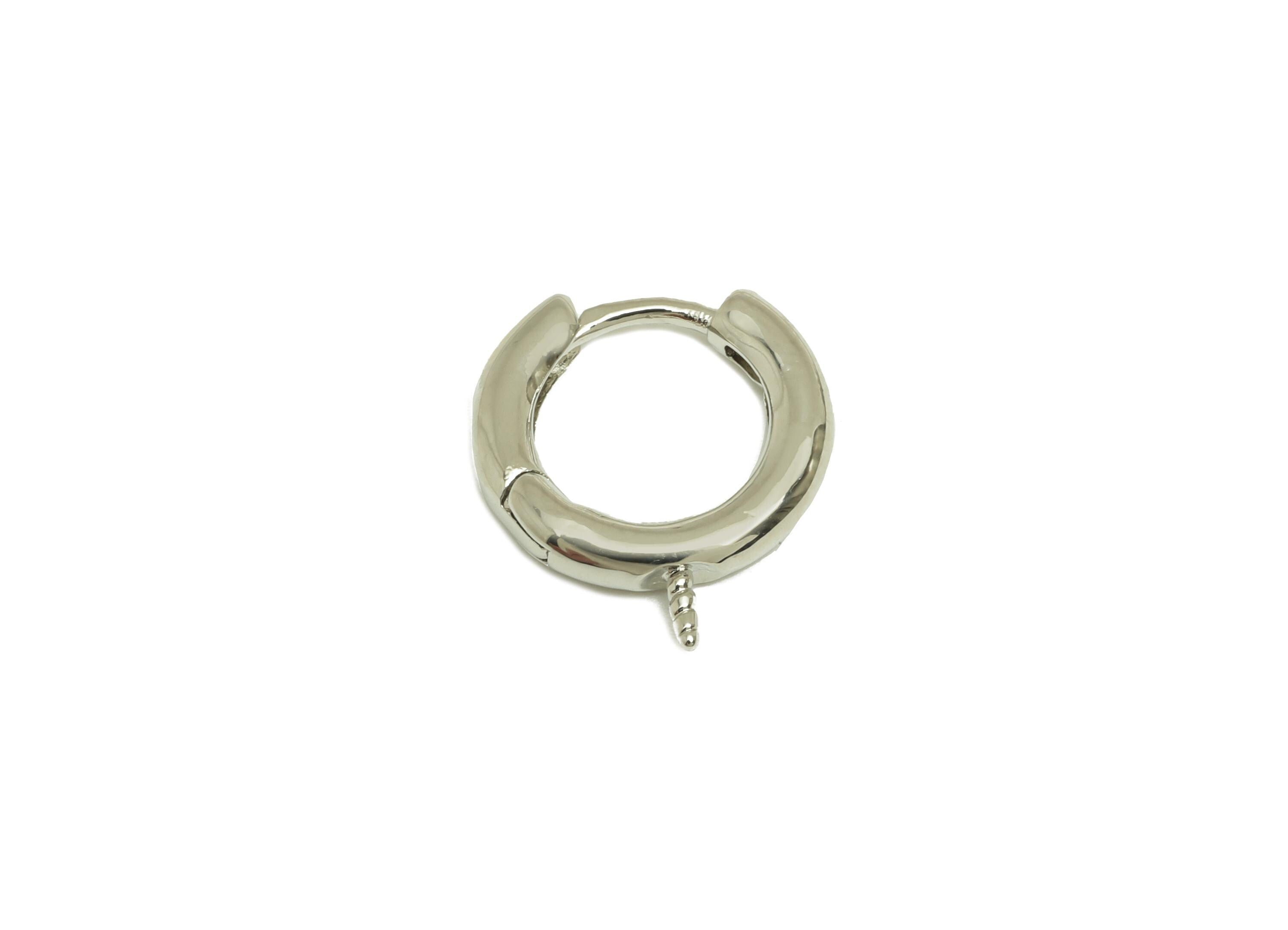 Brass Round Hoop Earring - Brass Huggie Hoop Earring - Geometry Clasp Earring For Pearl - 18K Real White Gold Plating - 12x9x1.8mm -RGP7776 - DOMEDBAZAAR