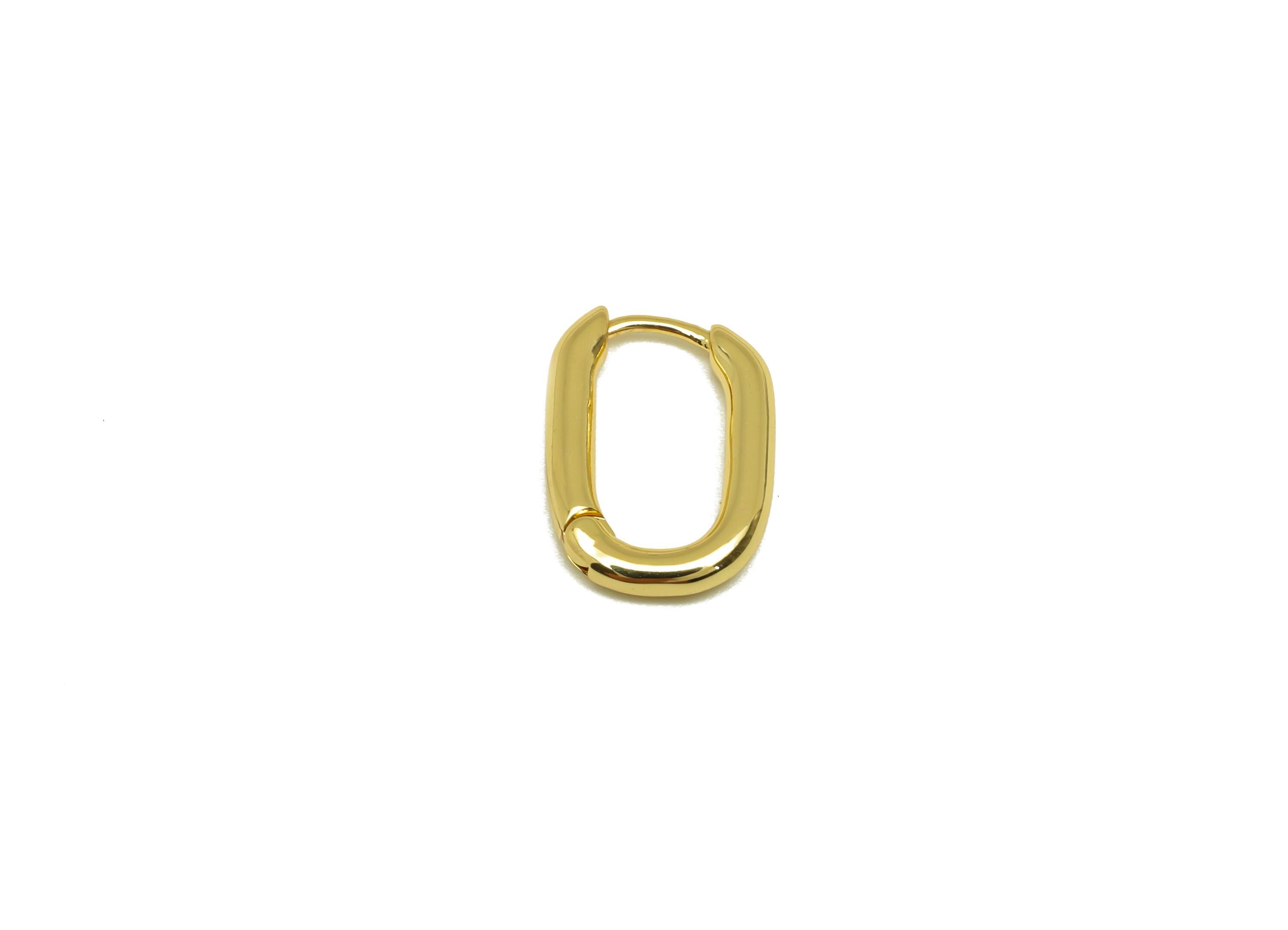 Brass Rectangle Hoop Earring - Brass Huggie Hoop Earring - Geometry Clasp Earring - 18K Real Gold Plating - 14x10x2.09mm - RGP7786 - DOMEDBAZAAR