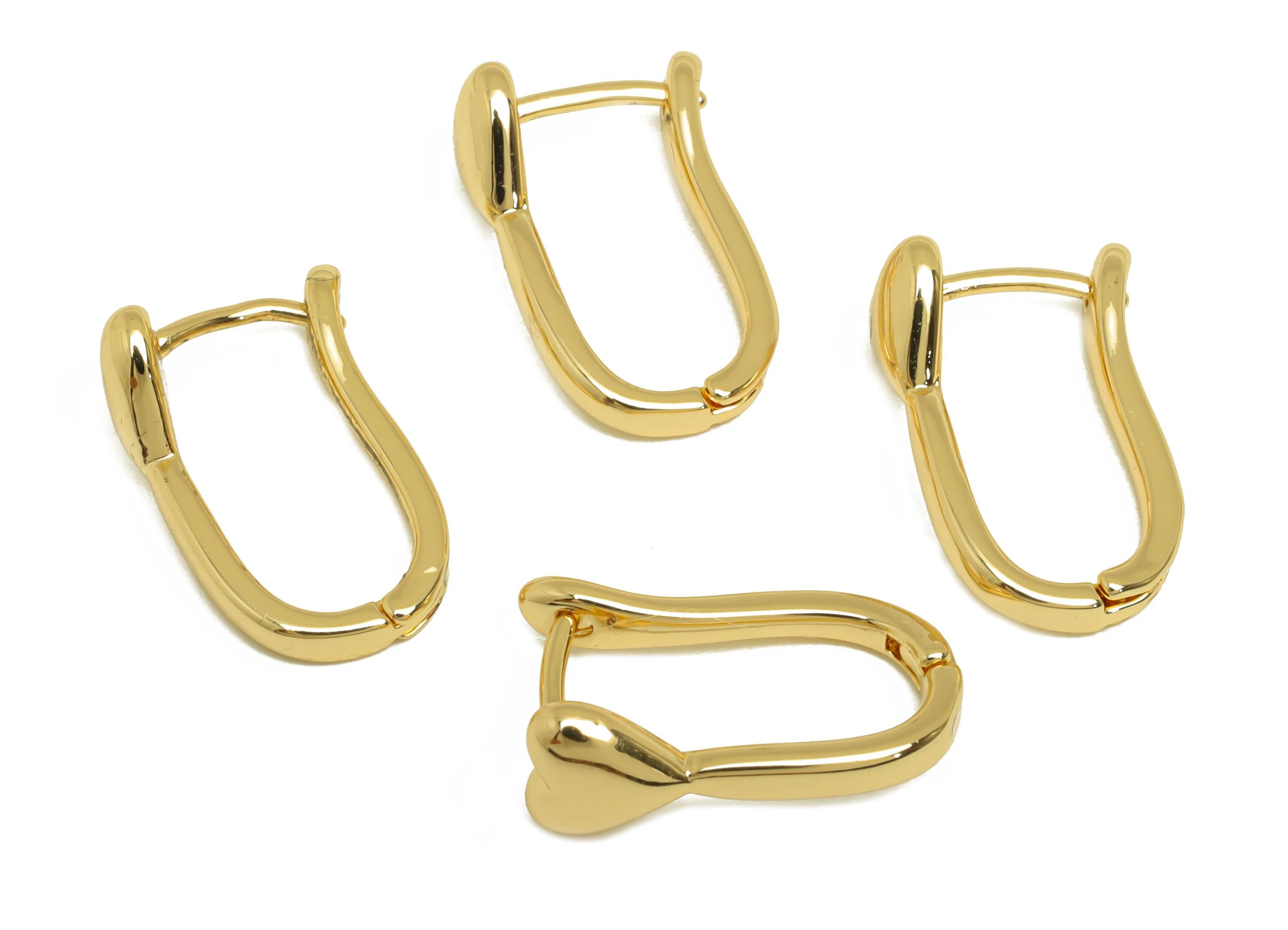 Brass Huggie U Hoop Earrings - Heart Gold Huggie Earring Clasp - Minimalist Heart Ear - 18K Real Gold Plating - 16.63x11.7x2.68mm - RGP7623 - DOMEDBAZAAR