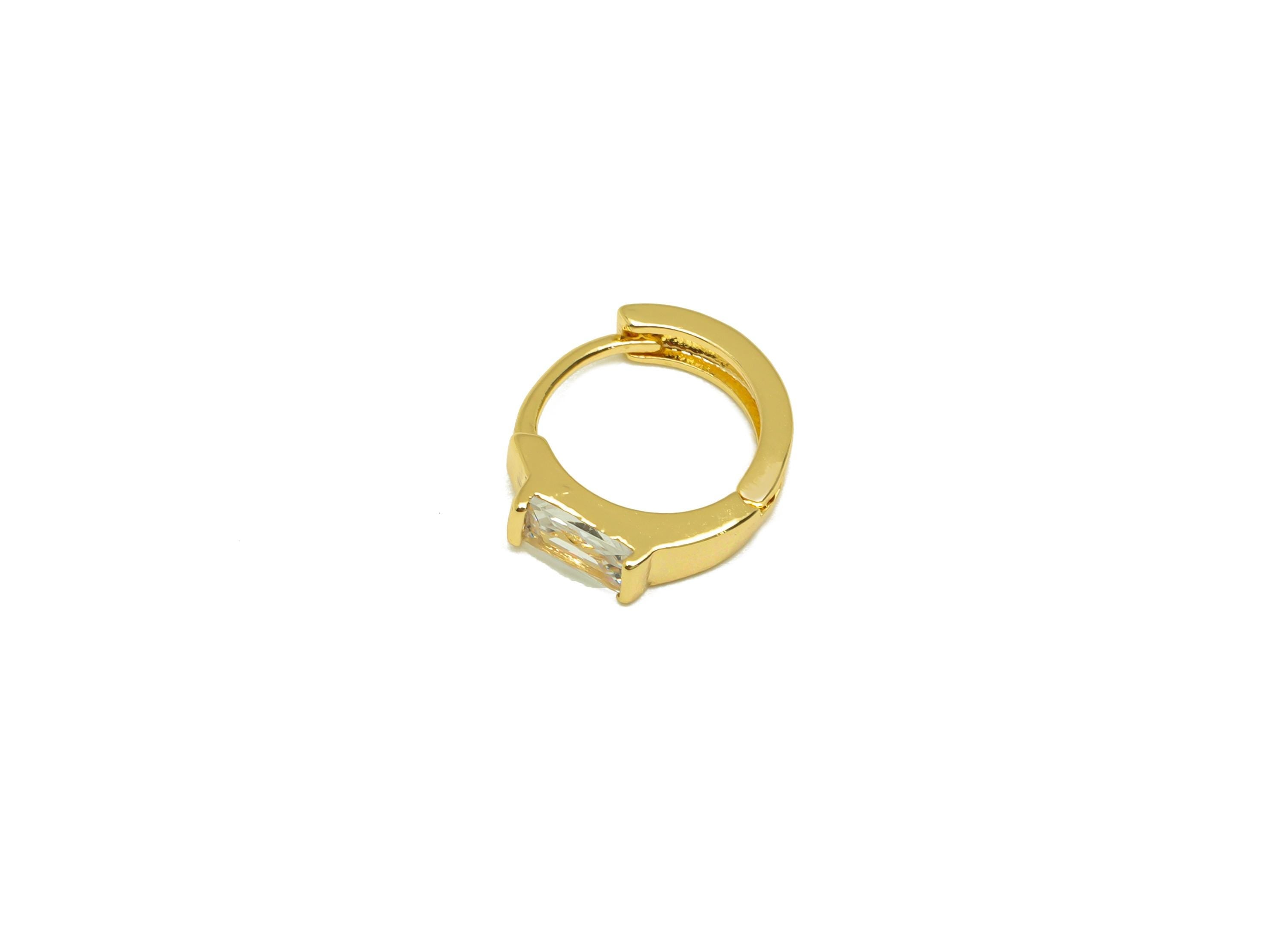 Brass Rectangle CZ Hoop Earring - Brass Huggie Hoop Earring - Cubic Zircon Clasp Earring - 18K Real Gold Plating - 13x11x2mm - RGP7790 - DOMEDBAZAAR
