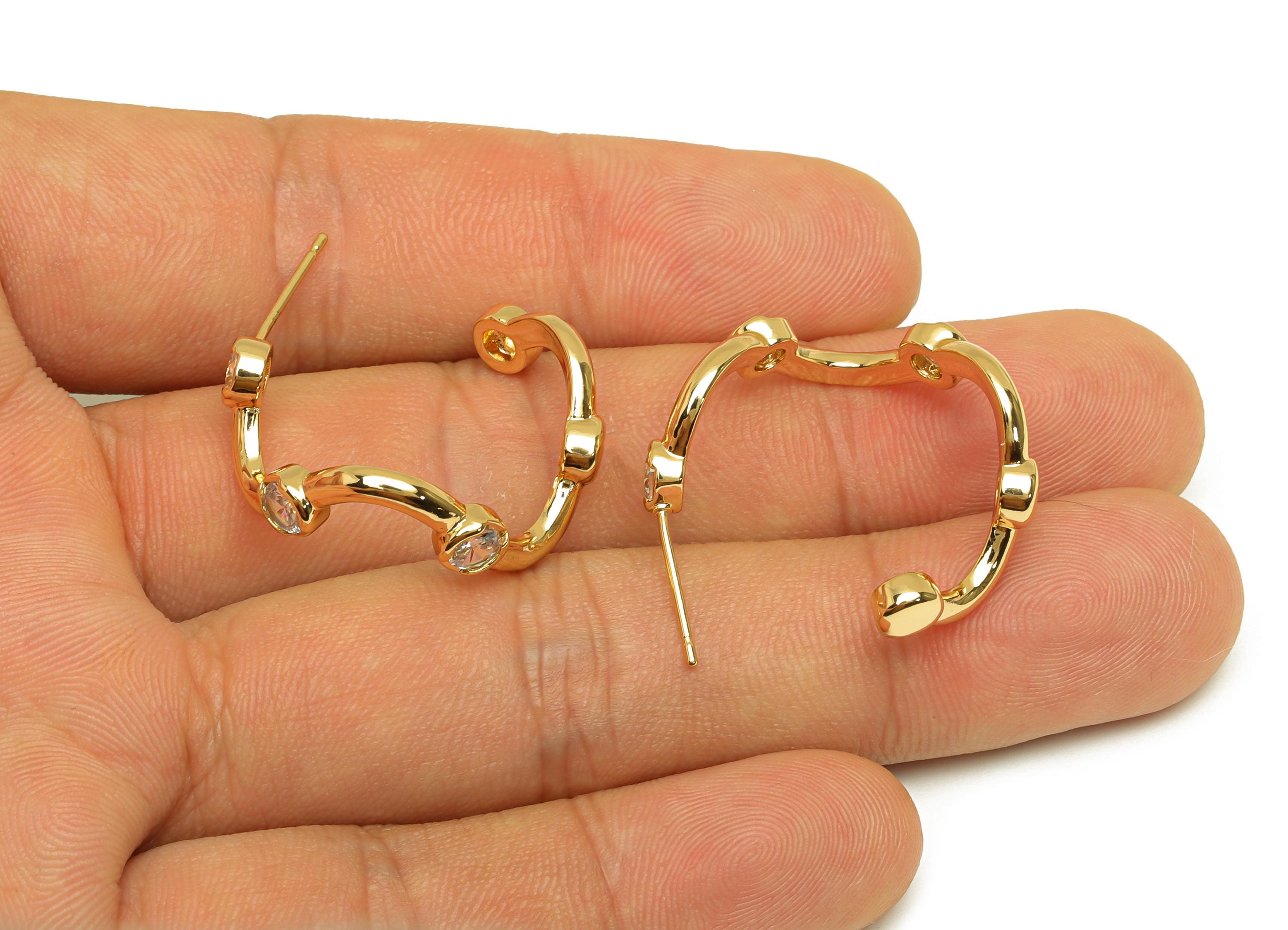Brass C Wave Earring Post - Gold Zircon Wave Earring Stud - CZ Open Round Earring Post - 18K Real Gold Plating - 26.15x26x3.22mm - RGP7624 - DOMEDBAZAAR