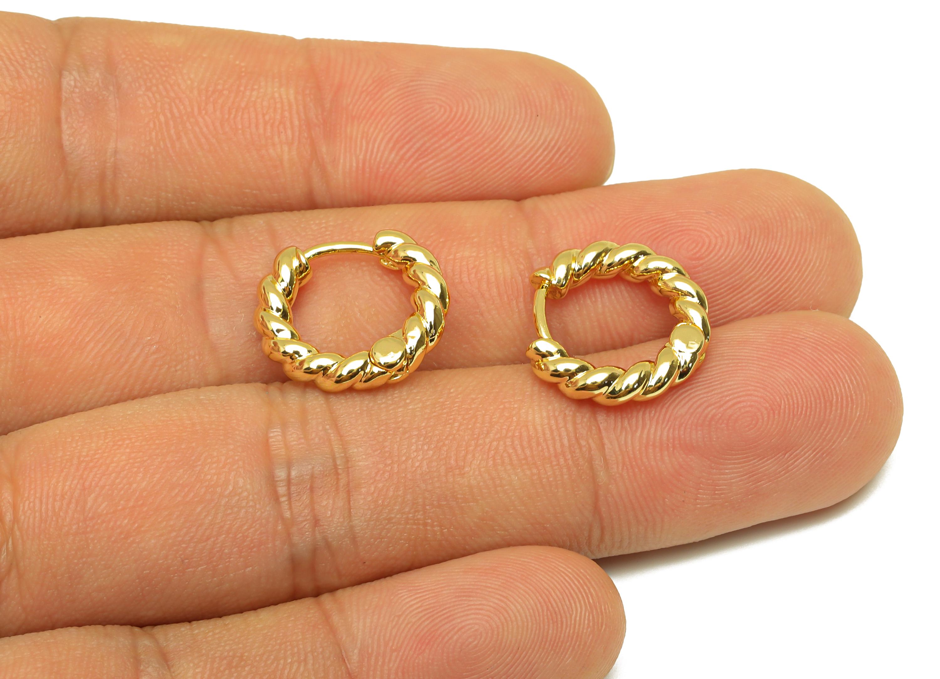 16mm Hoop Earring - Brass Twisted Huggie Earring Clasp - Brass Clasp Earring - Rope Hoop Earring - 18K Real Gold Plating - 16x15x3mm-RGP7792 - DOMEDBAZAAR