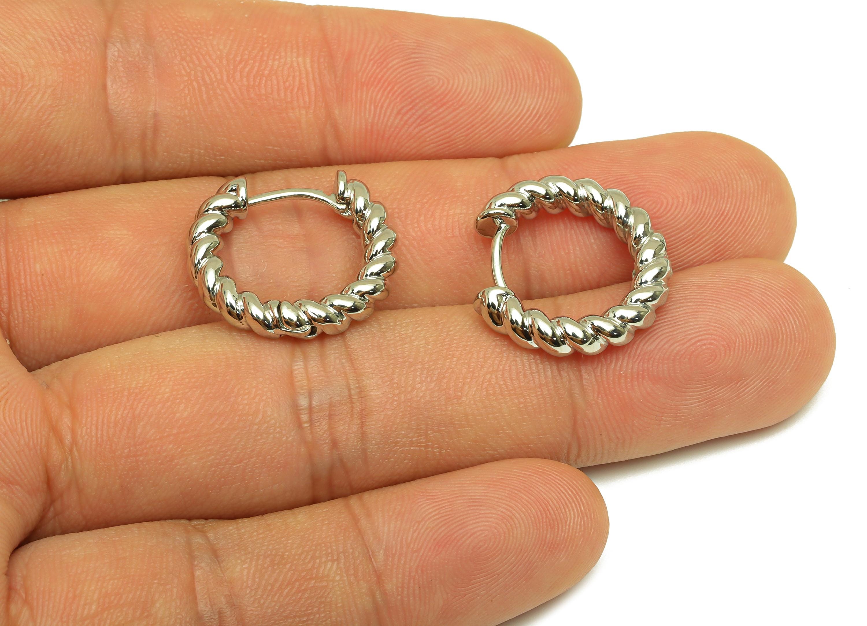 19mm Hoop Earring - Brass Twisted Huggie Earring Clasp - Clasp Earring - Rope Hoop Earring - 18K Real White Gold Plating - 19x19x3mm-RGP7782 - DOMEDBAZAAR