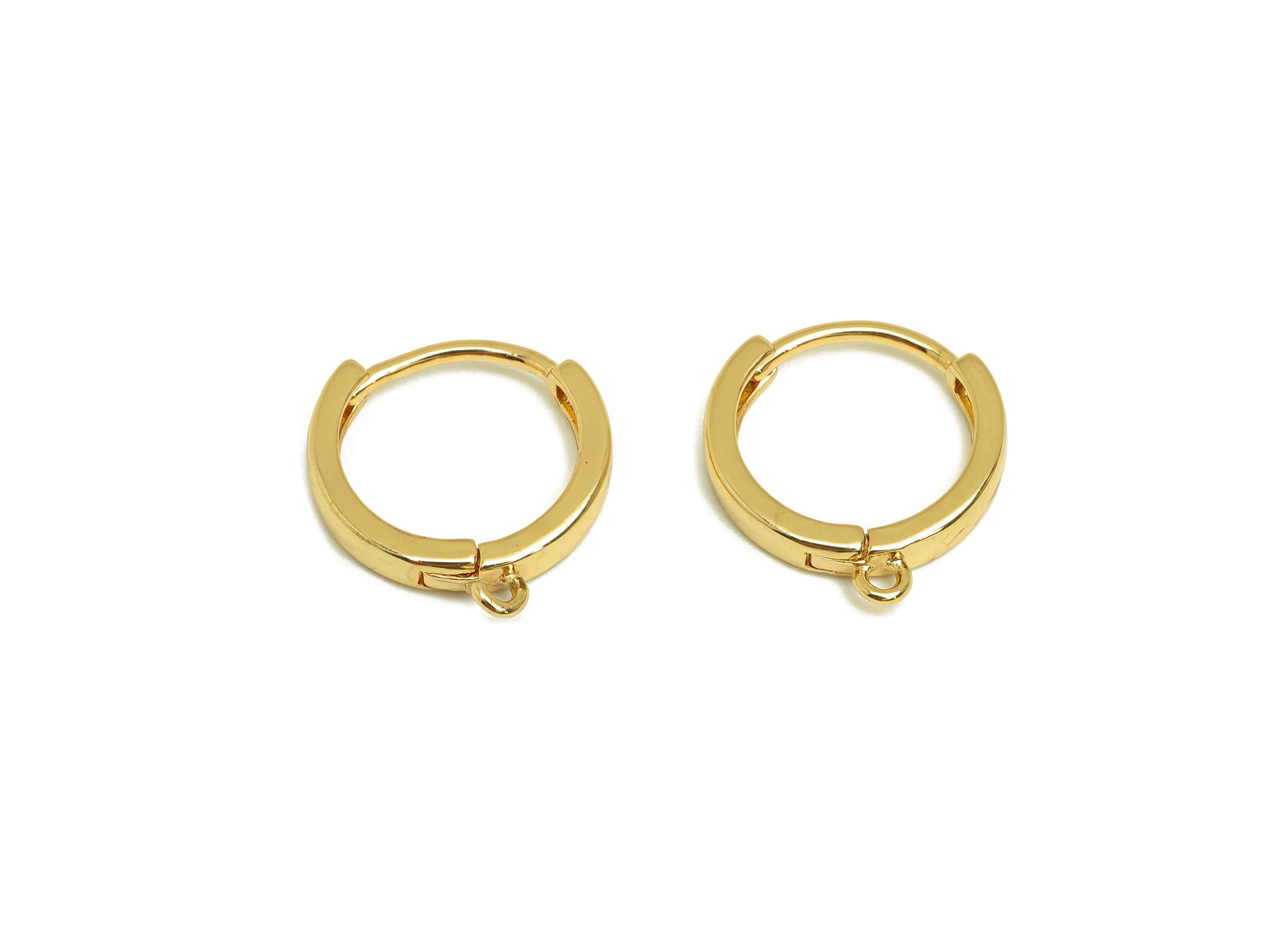 Brass Round Huggie Earring - Minimalist Round Huggie Ear Clasps - Hoop Earring with Loop - 18K Real Gold Plated -16.92x15.6x1.67mm - RGP7636 - DOMEDBAZAAR
