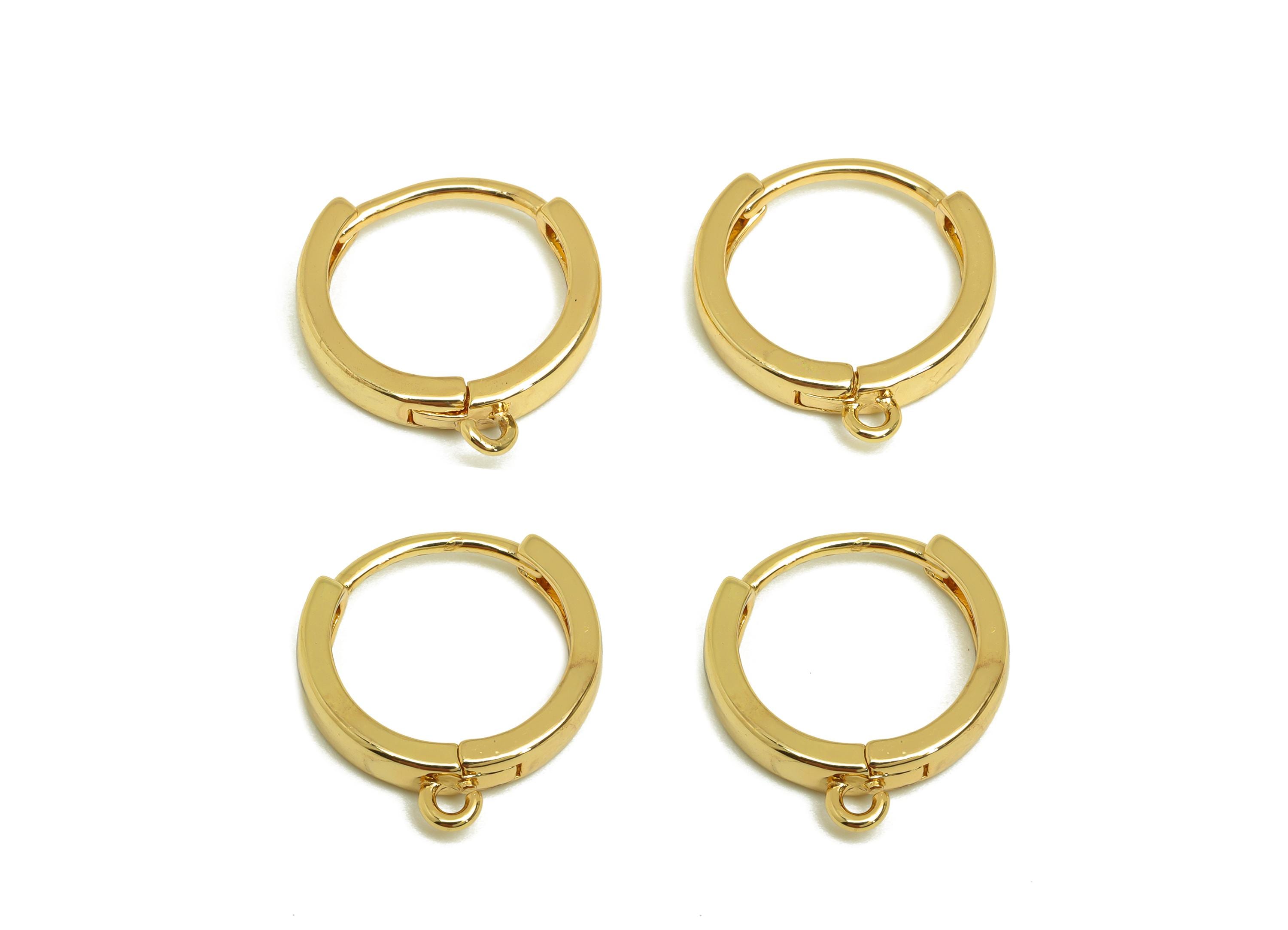 Brass Round Huggie Earring - Minimalist Round Huggie Ear Clasps - Hoop Earring with Loop - 18K Real Gold Plated -16.92x15.6x1.67mm - RGP7636 - DOMEDBAZAAR