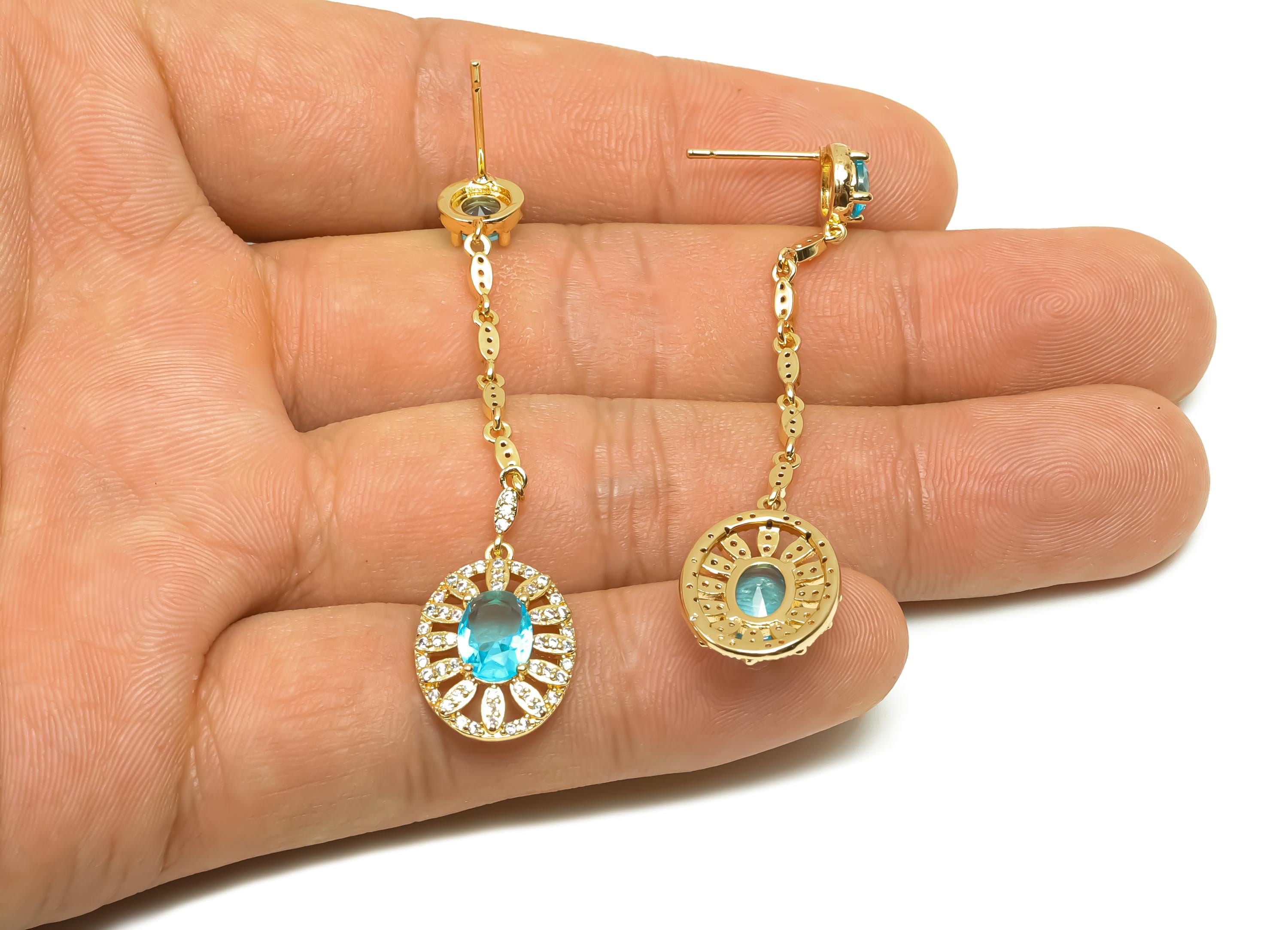 Brass CZ Dangle Earring Post - Brass Textured Oval Earring Post - Cubic Zircon Earring Post - 18K Real Gold Plating - 56x13x4mm - RGP8188 - DOMEDBAZAAR