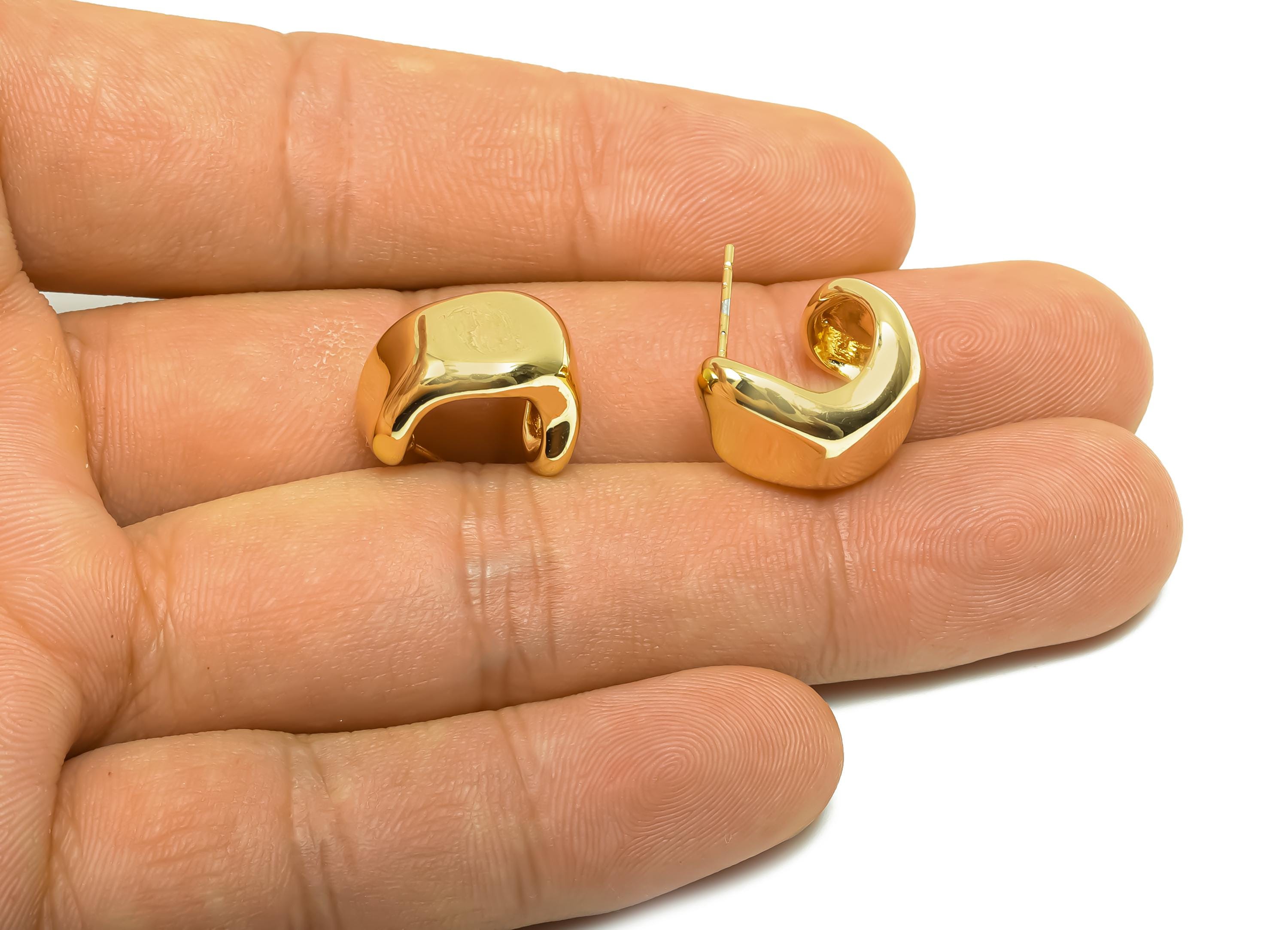 Brass Hoop Earring Post -  Brass Wide Hoop Earring Post - Brass Hoop C Earring Post - 18K Real Gold Plating - 19x16.7x11mm - RGP8353 - DOMEDBAZAAR