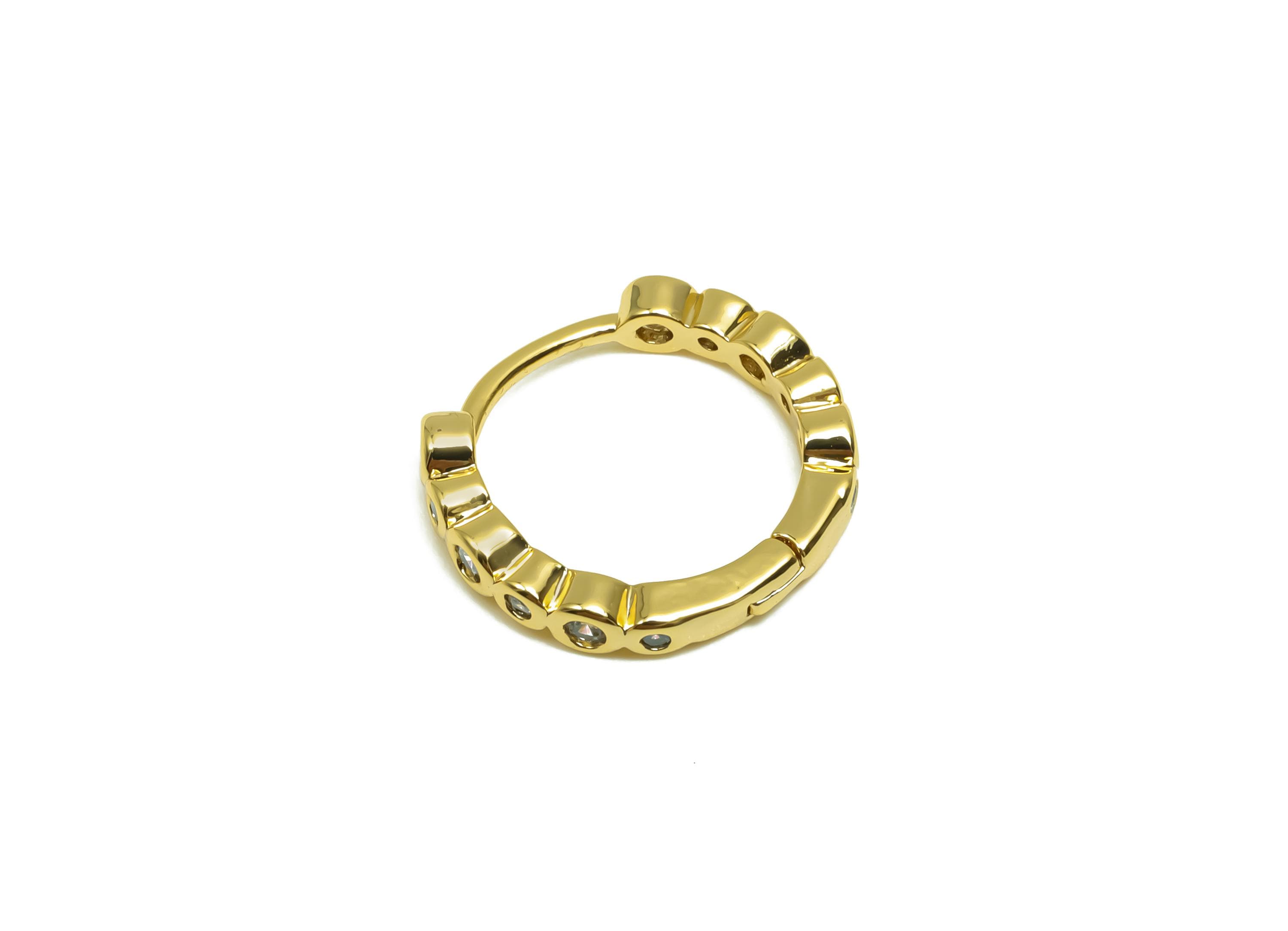Brass CZ Hoop Earring - Brass Beaded Huggie Hoop Earring - Cubic Zircon Clasp Hoop Earring - 18K Real Gold Plating - 14.1x12x2mm - RGP8335 - DOMEDBAZAAR