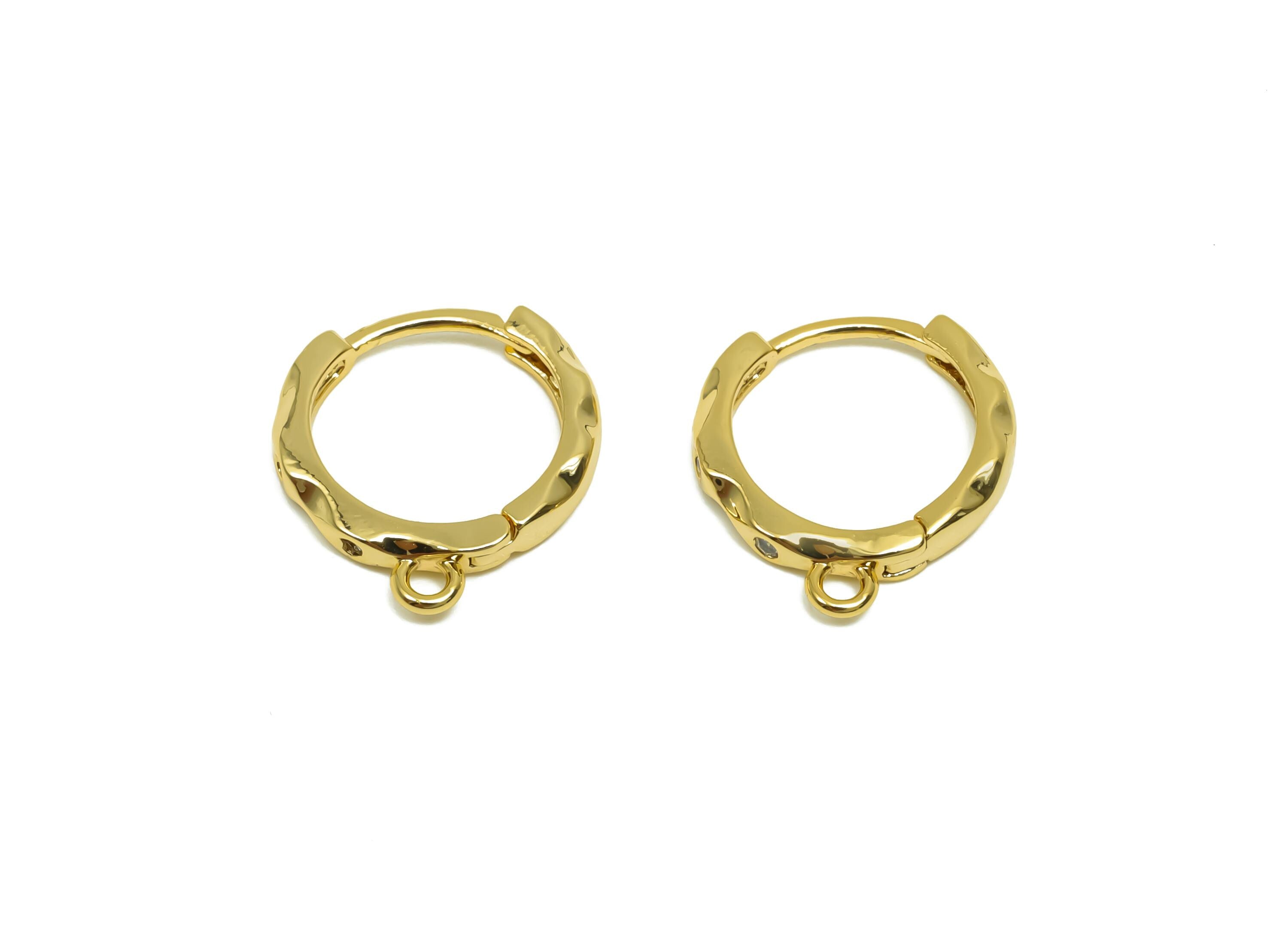 Brass CZ Hoop Earring - Brass Huggie Hoop Earring - Cubic Zircon Textured Clasp Hoop Earring - 18K Real Gold Plating - 15x14x2mm - RGP8339 - DOMEDBAZAAR