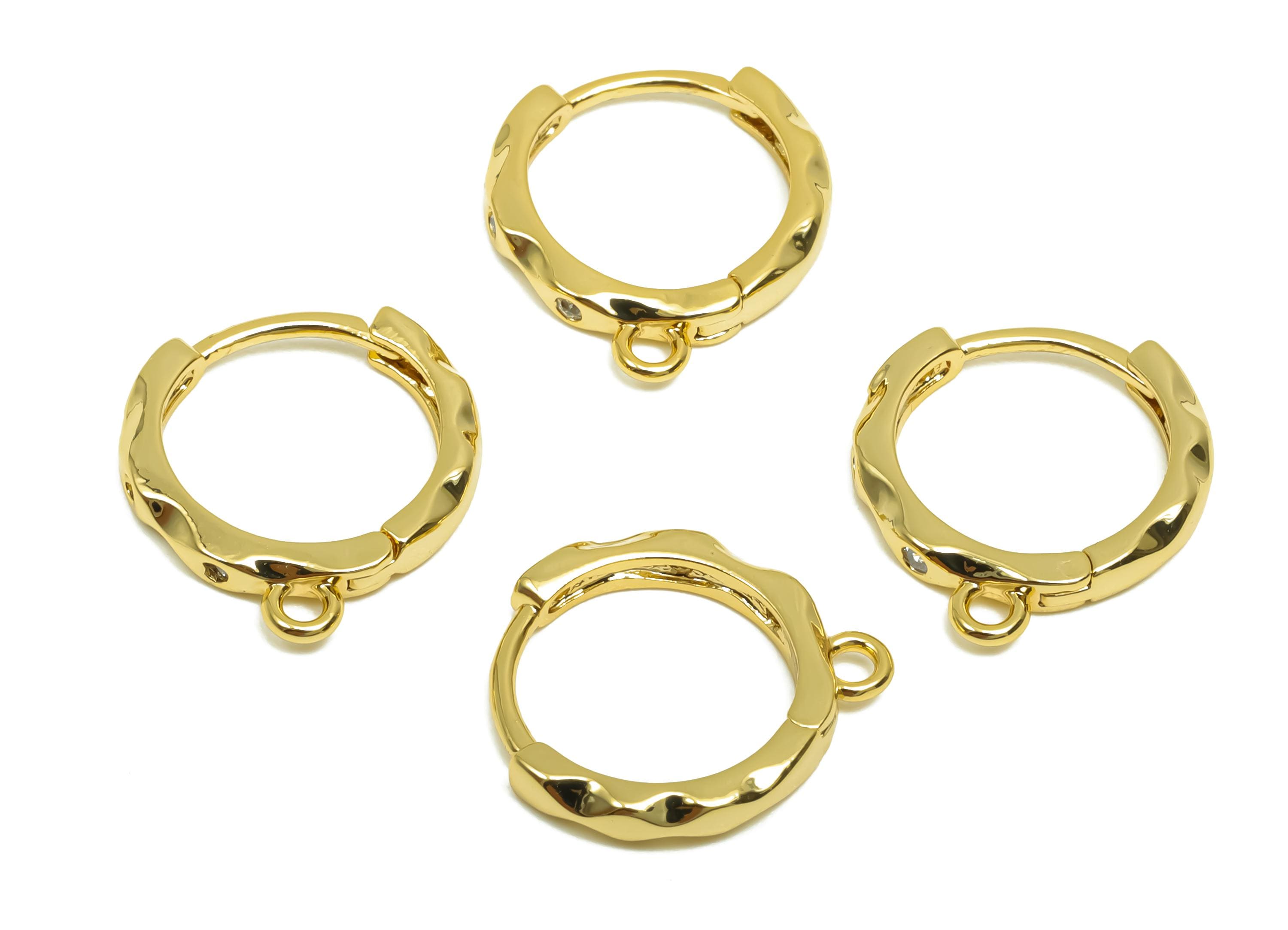 Brass CZ Hoop Earring - Brass Huggie Hoop Earring - Cubic Zircon Textured Clasp Hoop Earring - 18K Real Gold Plating - 15x14x2mm - RGP8339 - DOMEDBAZAAR