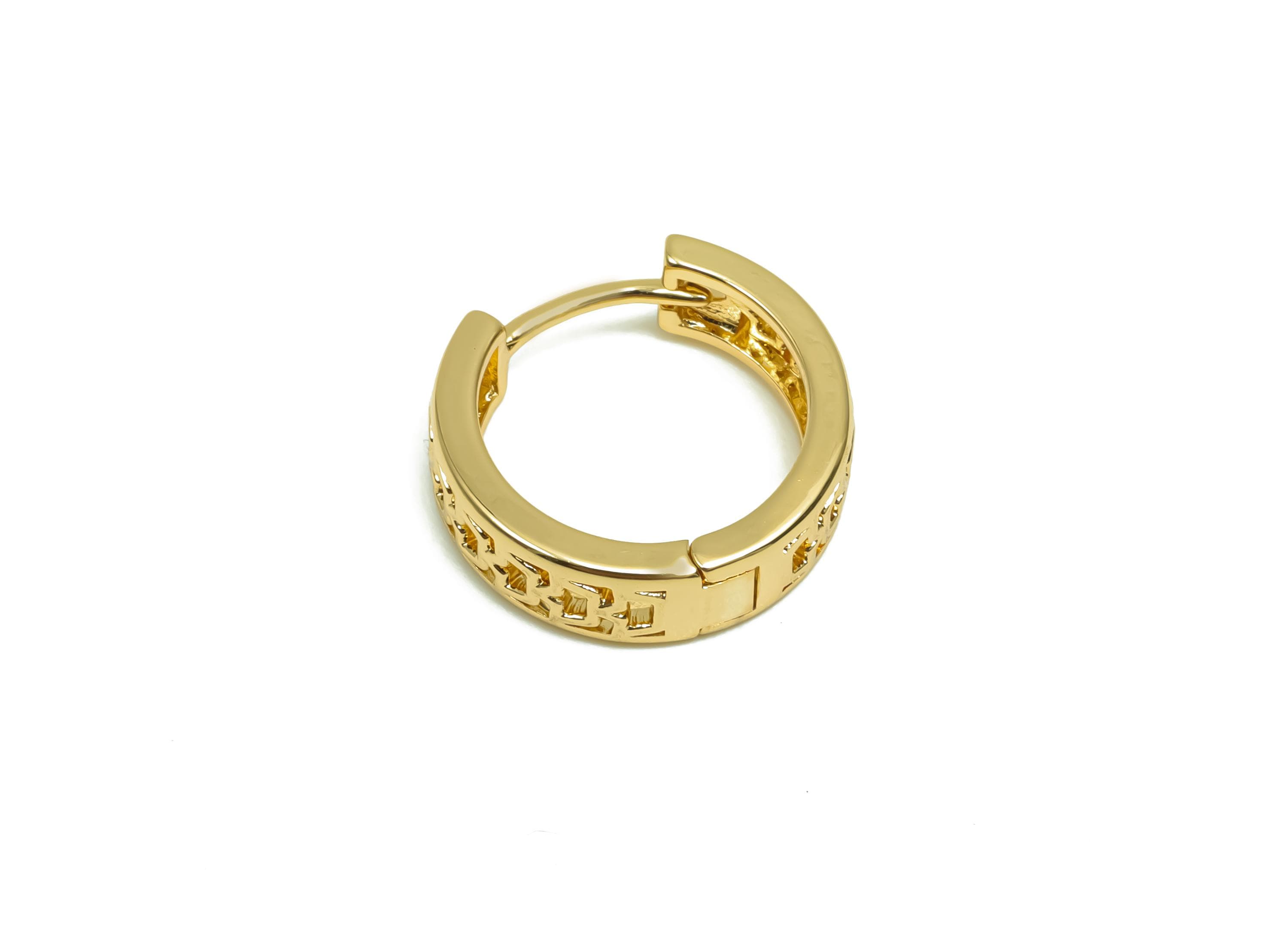 Brass Hoop Earring - Brass Huggie Hoop Earring With Loop - Brass Hollow Clasp Hoop Earring - 18K Real Gold Plating - 16x15x4mm - RGP8362 - DOMEDBAZAAR