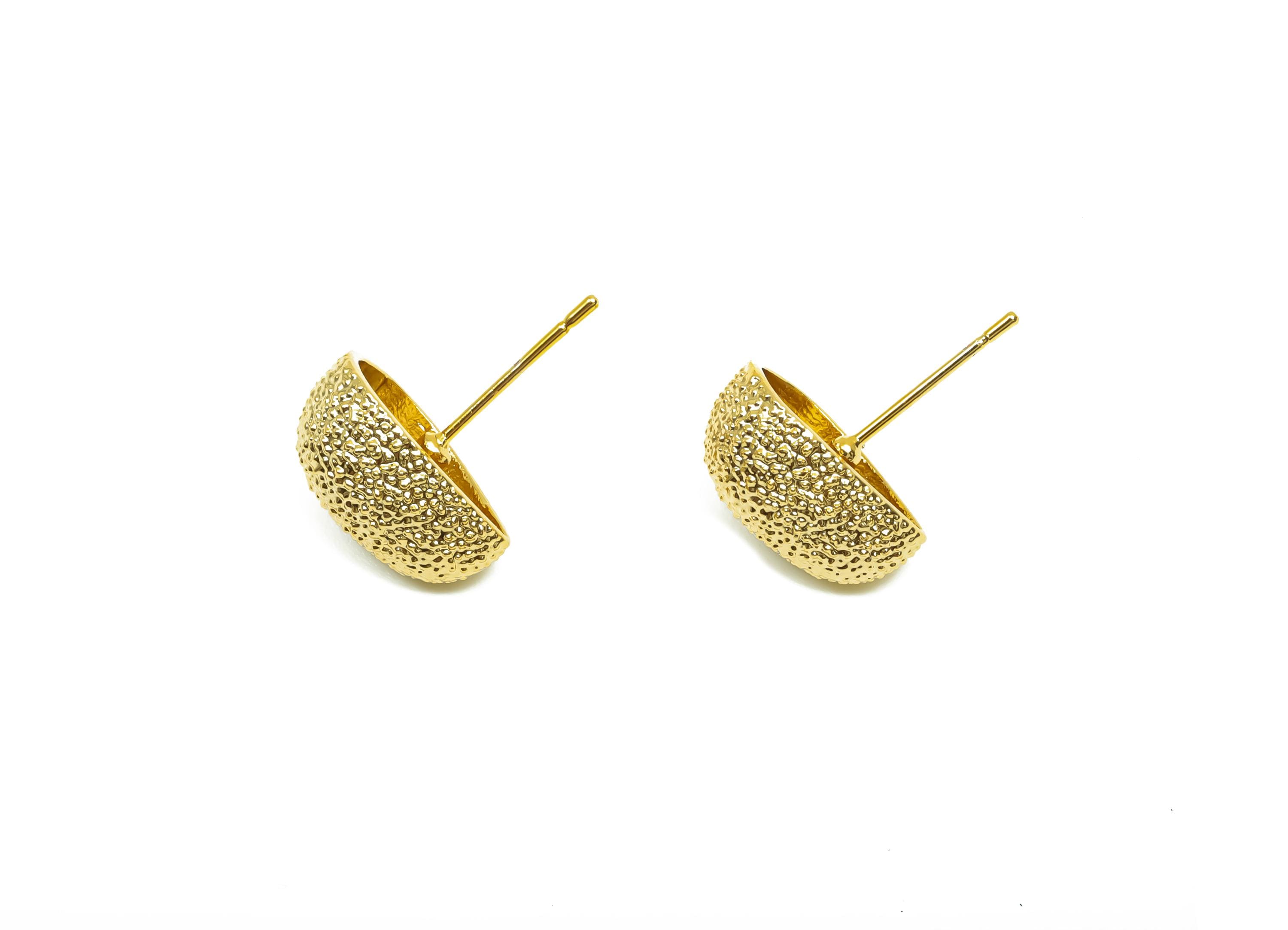 Brass Heart Earring Stud - Brass Textured Heart Earring Post - Frosted Heart Earring Post - 18K Real Gold Plating - 17x13.3x8mm - RGP8322 - DOMEDBAZAAR