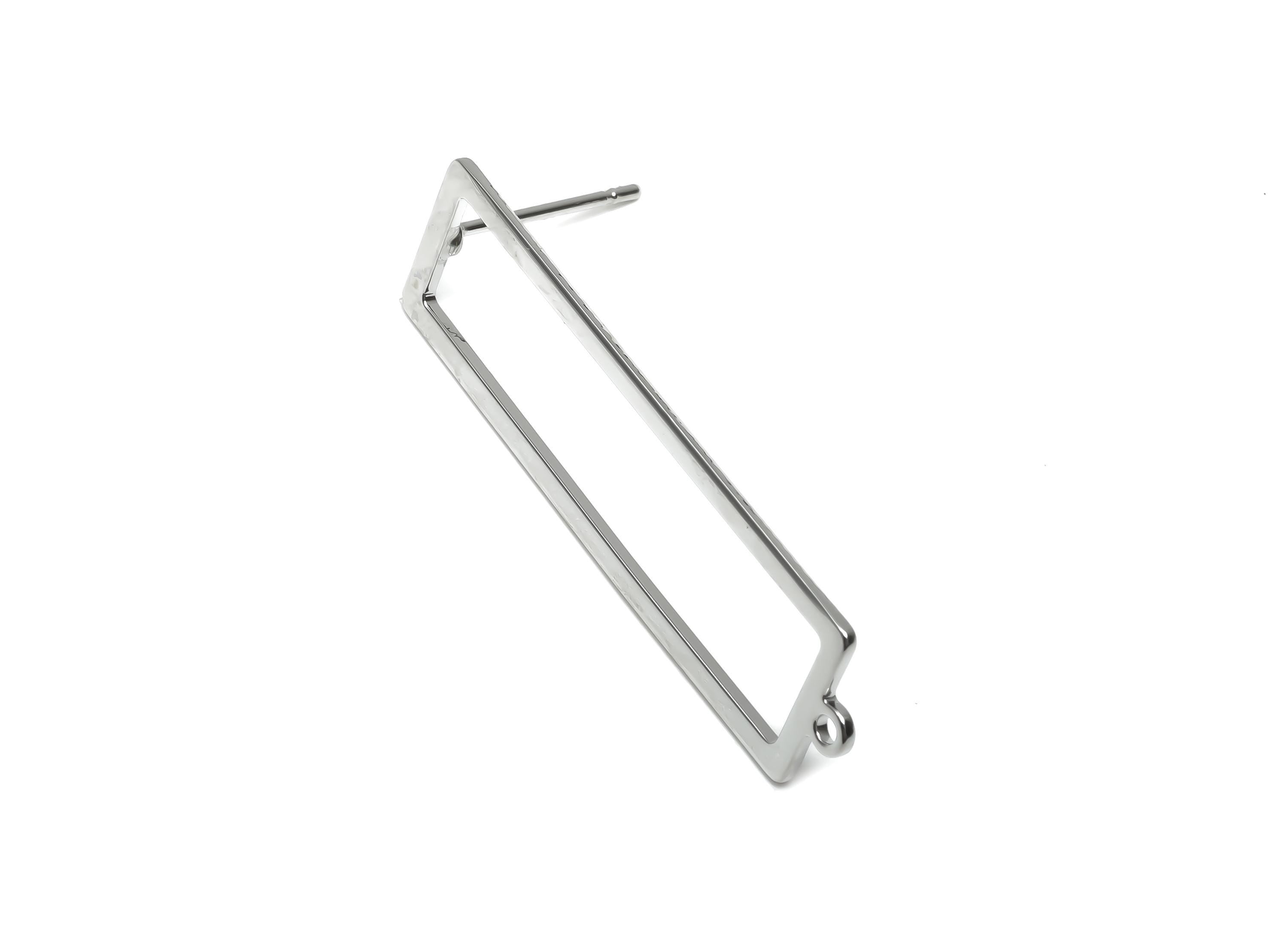 Brass Rectangle Earring Stud - Brass Earring Post With Loop - Geometry Earring Post - 18K Real White Gold Plating - 38x10x0.9mm - RGP8350 - DOMEDBAZAAR