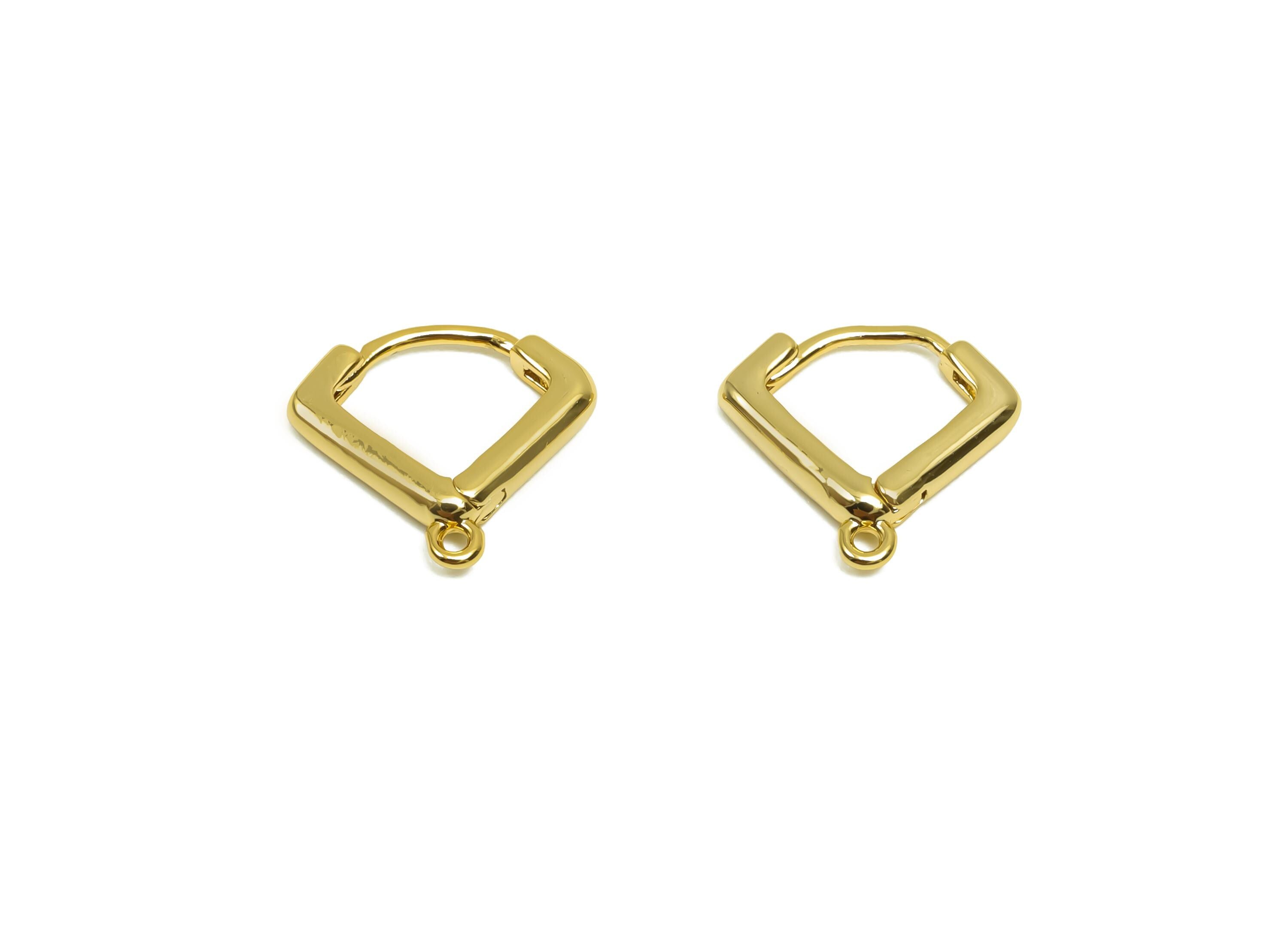Square Huggie Hoop Earring - Brass Earring Clasp With Loop - Brass Hoop Earring For Tassel Chain - 18K Real Gold Plating - 12x13x2mm-RGP8330 - DOMEDBAZAAR